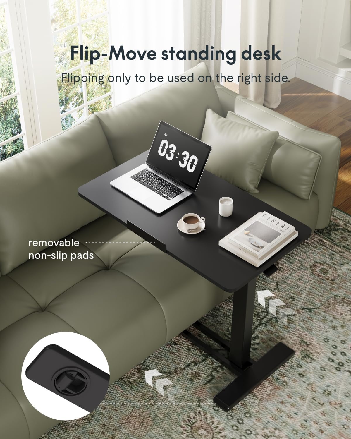 image:imageFLEXISPOT H7 PRO Mobile Standing Desk Adjustable Overbed Table Pneumatic with Wheels 90Tiltable Portable Laptop Desk Rolling Computer Cart Foldable Bedside Table276 W x 157 D WhiteBlack
