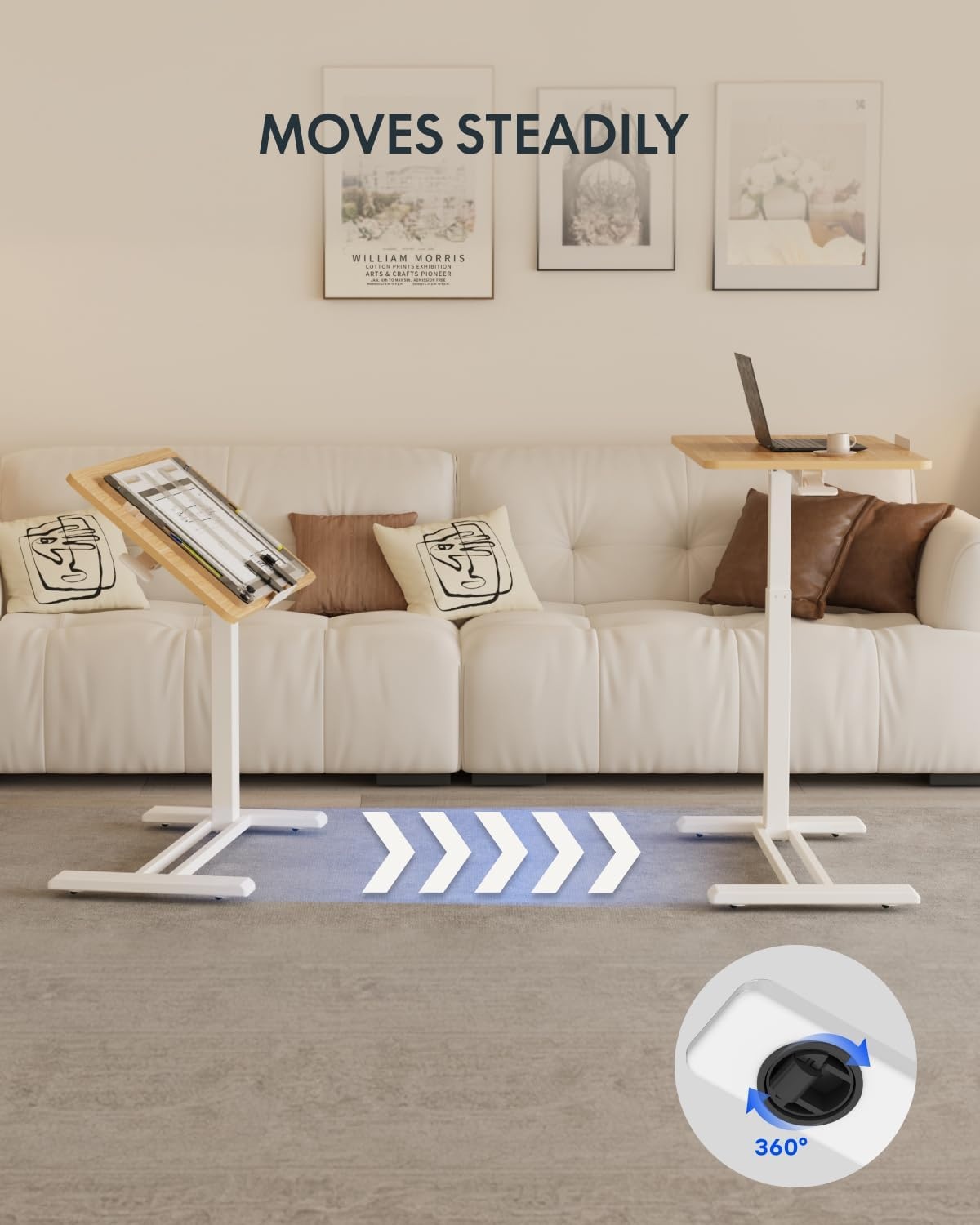 image:imageFLEXISPOT H7 PRO Mobile Standing Desk Adjustable Overbed Table Pneumatic with Wheels 90Tiltable Portable Laptop Desk Rolling Computer Cart Foldable Bedside Table276 W x 157 D WhiteMaple