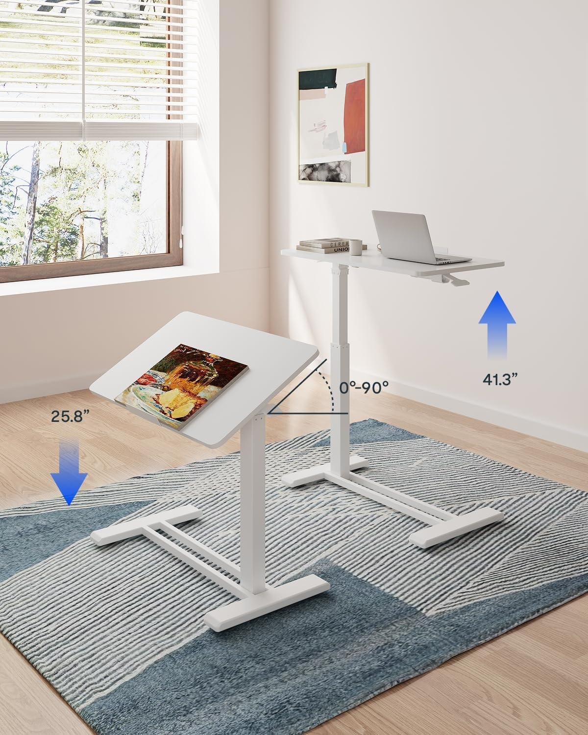 image:imageFLEXISPOT H7 PRO Mobile Standing Desk Adjustable Overbed Table Pneumatic with Wheels 90Tiltable Portable Laptop Desk Rolling Computer Cart Foldable Bedside Table276 W x 157 D WhiteWhite