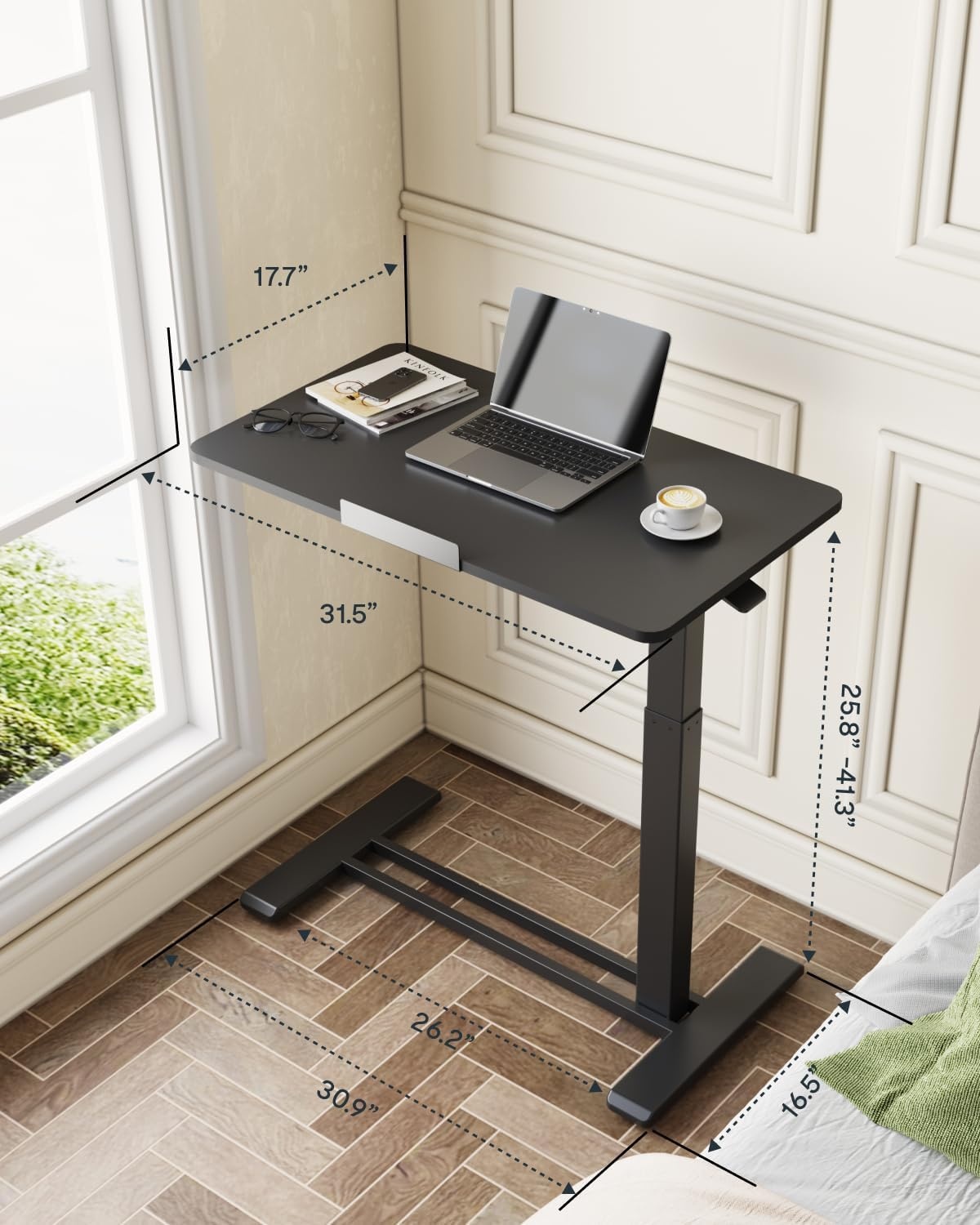 image:imageFLEXISPOT H7 PRO Mobile Standing Desk Adjustable Overbed Table Pneumatic with Wheels 90Tiltable Portable Laptop Desk Rolling Computer Cart Foldable Bedside Table276 W x 157 D WhiteBlack