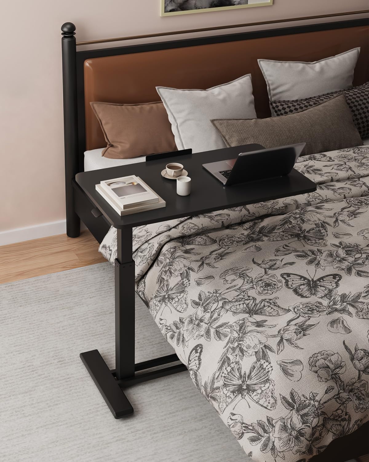 image:imageFLEXISPOT H7 PRO Mobile Standing Desk Adjustable Overbed Table Pneumatic with Wheels 90Tiltable Portable Laptop Desk Rolling Computer Cart Foldable Bedside Table276 W x 157 D WhiteBlack