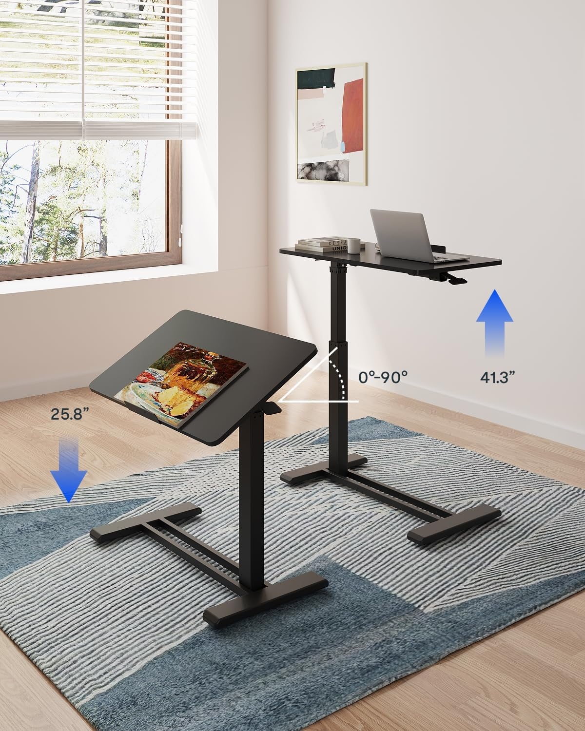 image:imageFLEXISPOT H7 PRO Mobile Standing Desk Adjustable Overbed Table Pneumatic with Wheels 90Tiltable Portable Laptop Desk Rolling Computer Cart Foldable Bedside Table276 W x 157 D WhiteBlack