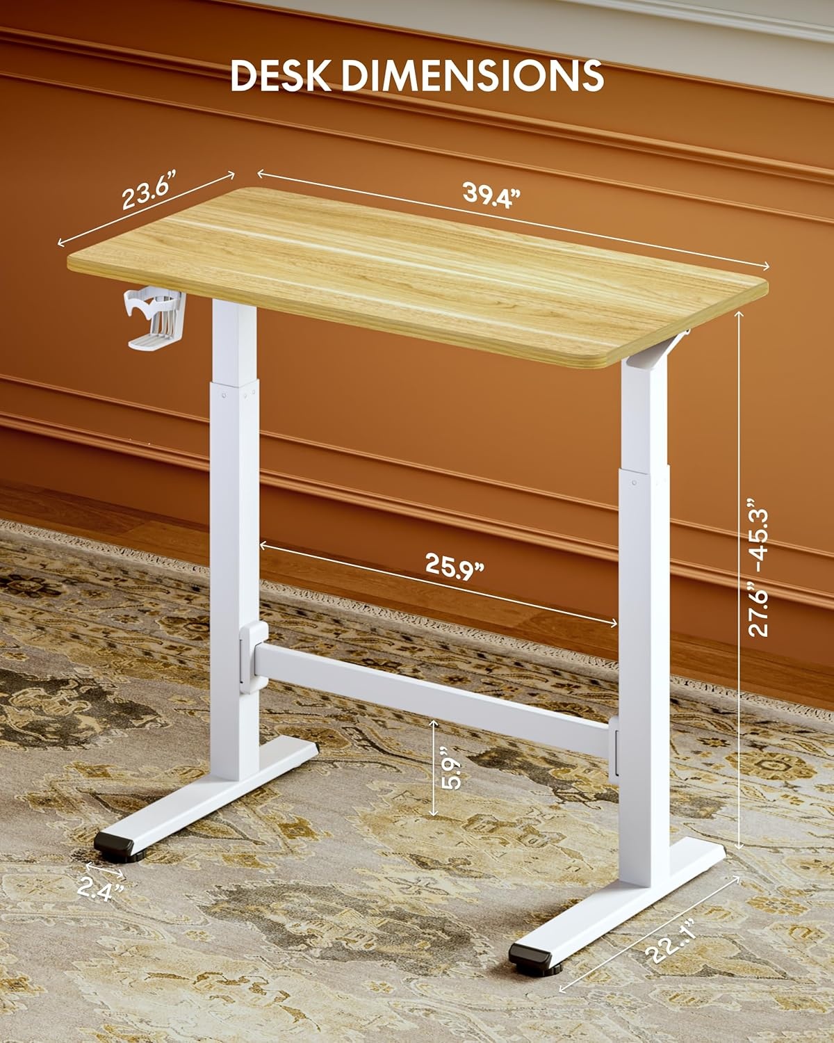 image:imageFLEXISPOT H7 Plus Gas Spring Adjustable Standing Desk Mobile Rolling SitStand Workstation with Wheel Cordless Stand Up Desk for Small Room amp Home Office 32 OnePiece Desktop Mapleheight 27645Maple