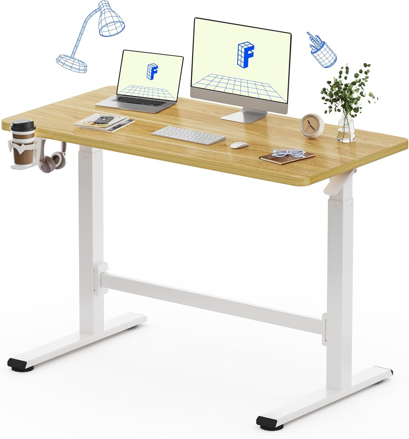 image:imageFLEXISPOT H7 Plus Gas Spring Adjustable Standing Desk Mobile Rolling SitStand Workstation with Wheel Cordless Stand Up Desk for Small Room amp Home Office 32 OnePiece Desktop Mapleheight 27645Maple
