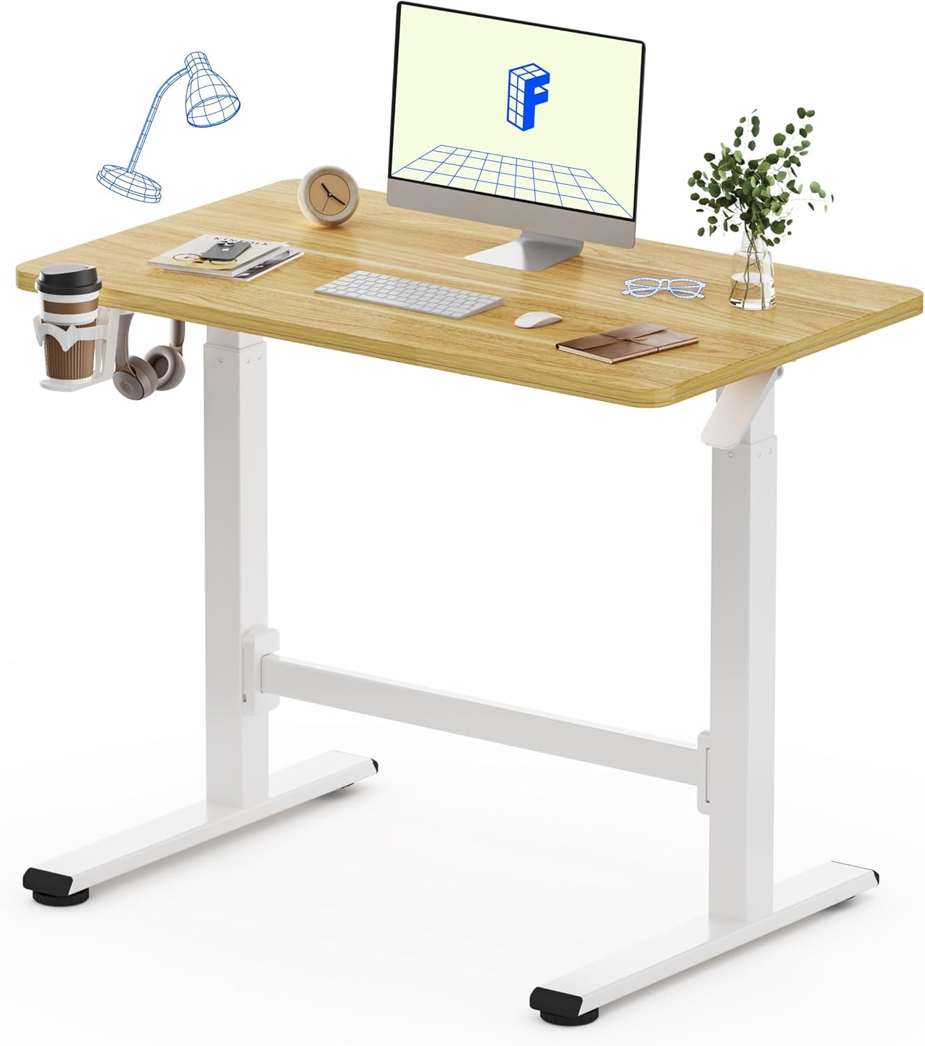 image:imageFLEXISPOT H7 Plus Gas Spring Adjustable Standing Desk Mobile Rolling SitStand Workstation with Wheel Cordless Stand Up Desk for Small Room amp Home Office 32 OnePiece Desktop Mapleheight 27645Maple