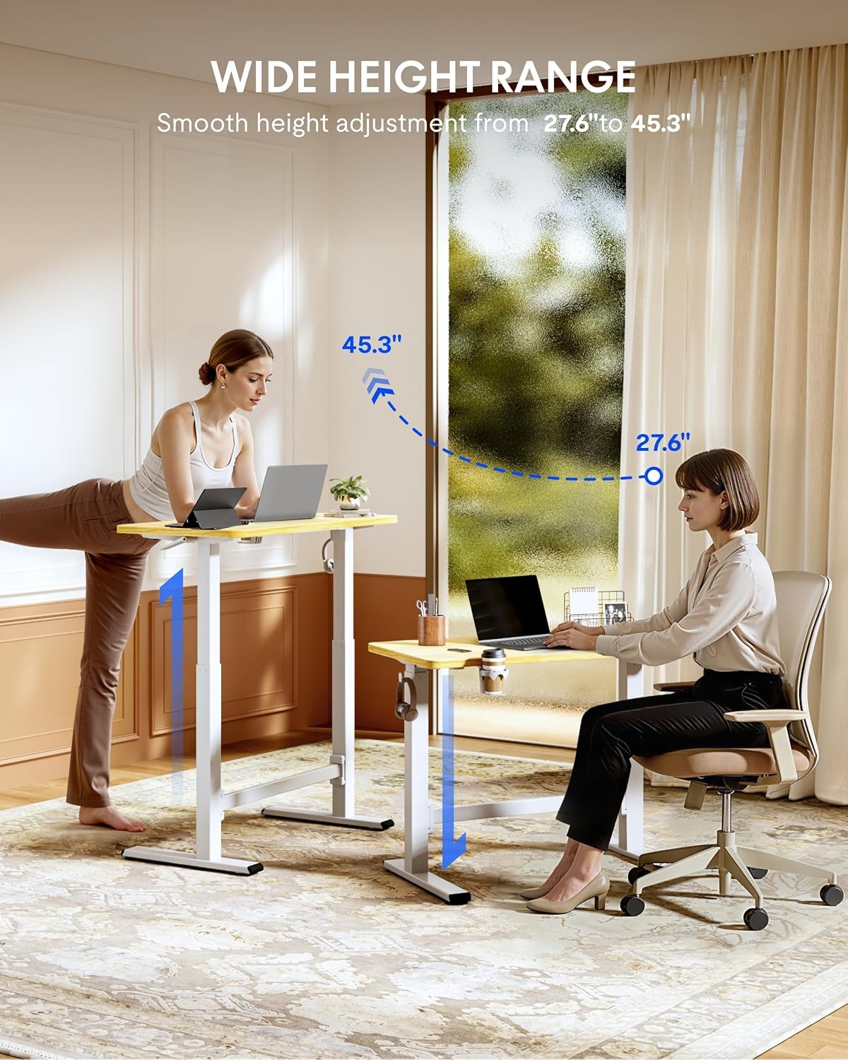 image:imageFLEXISPOT H7 Plus Gas Spring Adjustable Standing Desk Mobile Rolling SitStand Workstation with Wheel Cordless Stand Up Desk for Small Room amp Home Office 32 OnePiece Desktop Mapleheight 27645Maple
