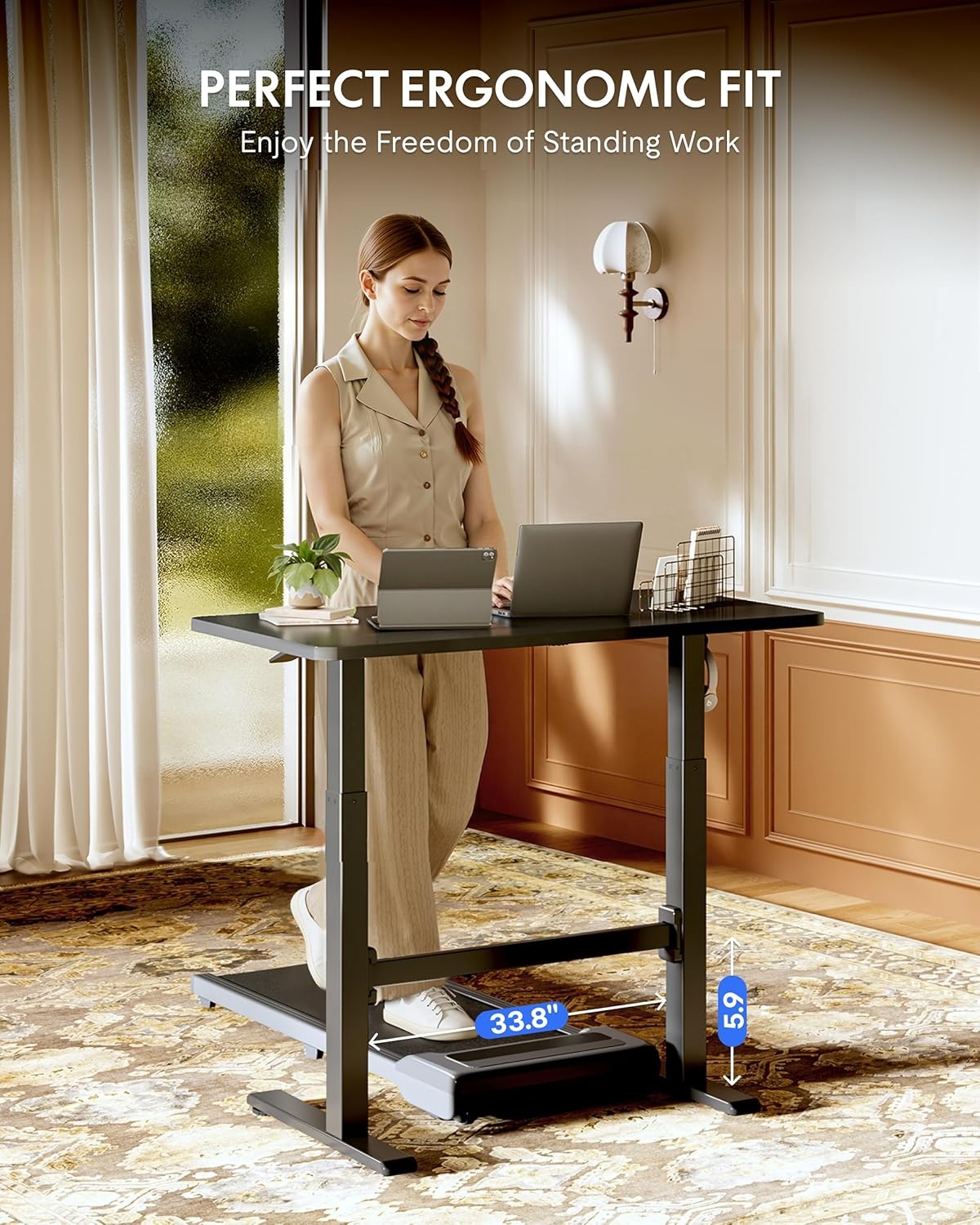 image:imageFLEXISPOT H7 Plus Gas Spring Adjustable Standing Desk Mobile Rolling SitStand Workstation with Wheel Cordless Stand Up Desk for Small Room amp Home Office 32 OnePiece Desktop Mapleheight 27645Black