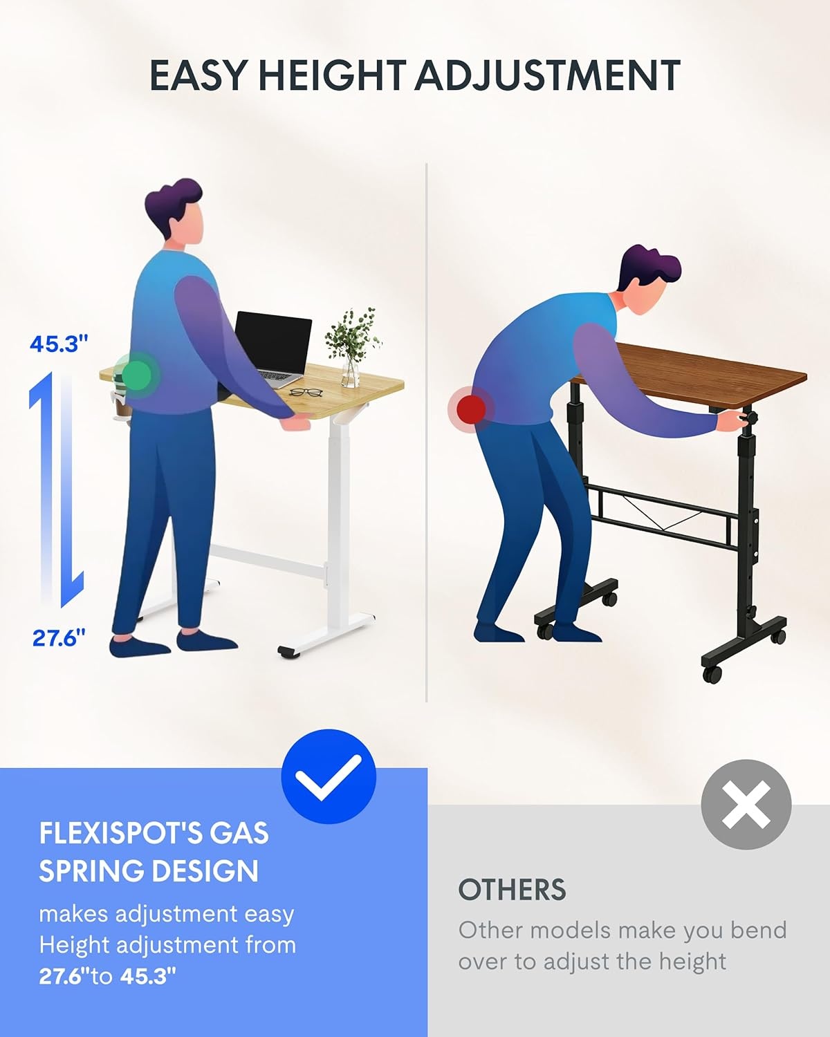 image:imageFLEXISPOT H7 Plus Gas Spring Adjustable Standing Desk Mobile Rolling SitStand Workstation with Wheel Cordless Stand Up Desk for Small Room amp Home Office 32 OnePiece Desktop Mapleheight 27645Maple