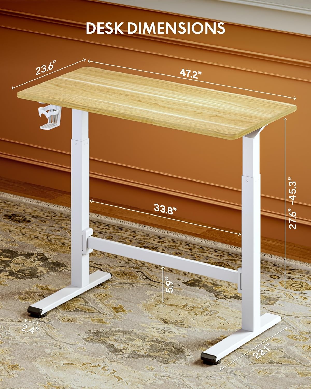 image:imageFLEXISPOT H7 Plus Gas Spring Adjustable Standing Desk Mobile Rolling SitStand Workstation with Wheel Cordless Stand Up Desk for Small Room amp Home Office 32 OnePiece Desktop Mapleheight 27645Maple