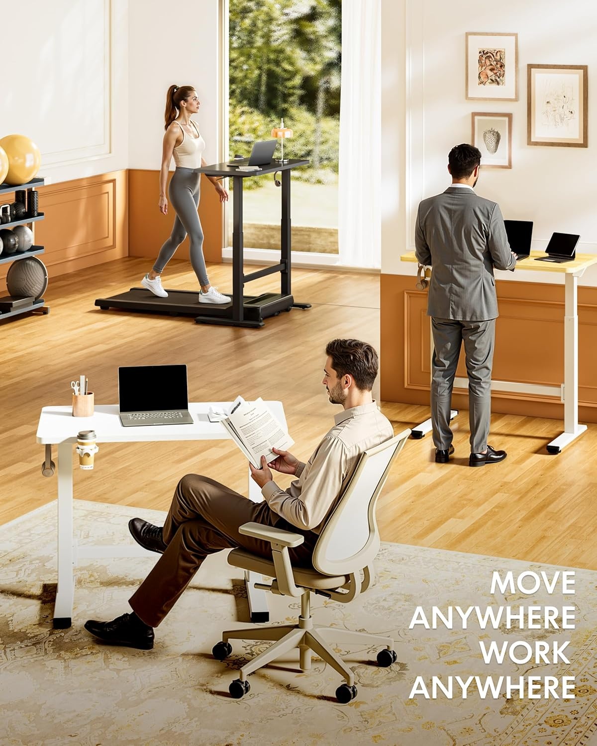image:imageFLEXISPOT H7 Plus Gas Spring Adjustable Standing Desk Mobile Rolling SitStand Workstation with Wheel Cordless Stand Up Desk for Small Room amp Home Office 32 OnePiece Desktop Mapleheight 27645Maple