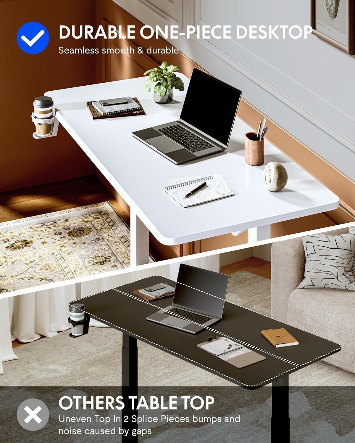 image:imageFLEXISPOT H7 Plus Gas Spring Adjustable Standing Desk Mobile Rolling SitStand Workstation with Wheel Cordless Stand Up Desk for Small Room amp Home Office 32 OnePiece Desktop Mapleheight 27645White