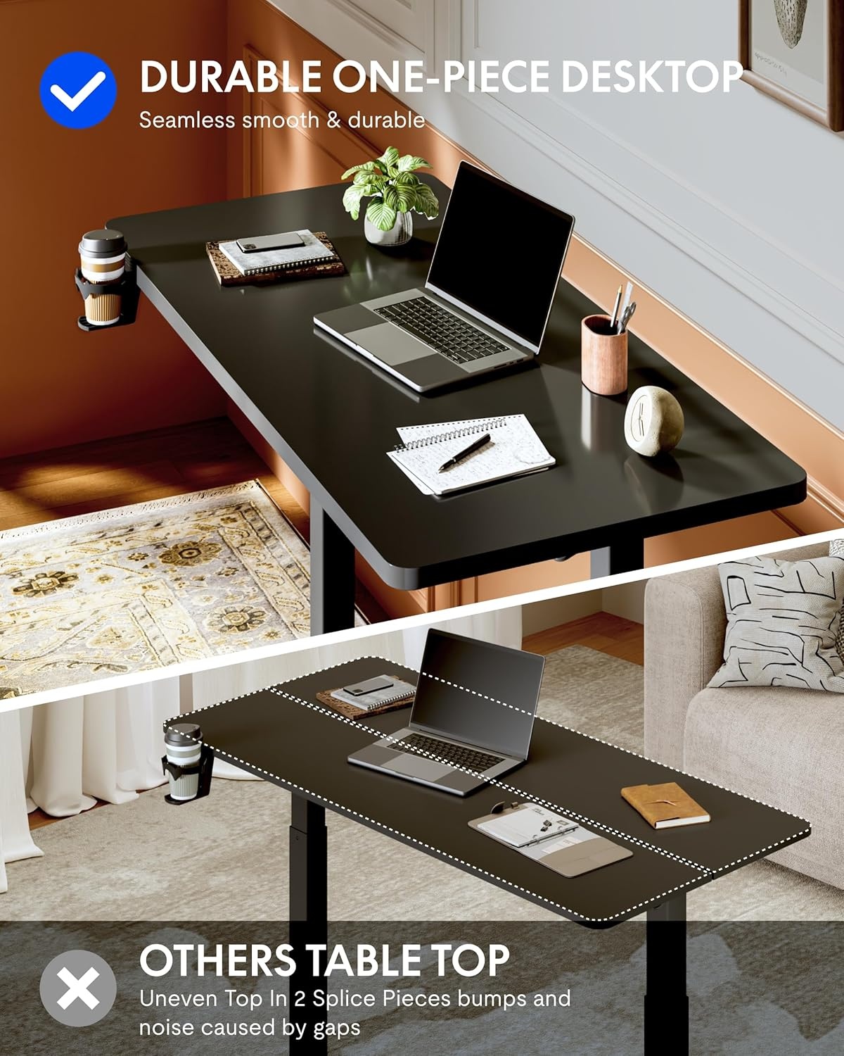image:imageFLEXISPOT H7 Plus Gas Spring Adjustable Standing Desk Mobile Rolling SitStand Workstation with Wheel Cordless Stand Up Desk for Small Room amp Home Office 32 OnePiece Desktop Mapleheight 27645Black