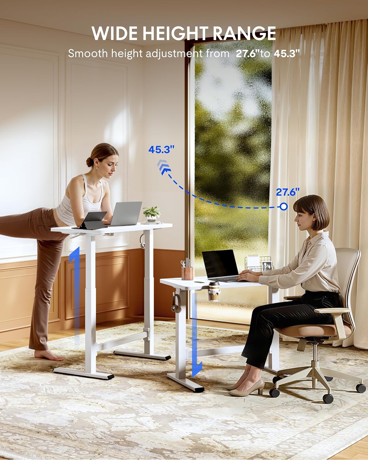 image:imageFLEXISPOT H7 Plus Gas Spring Adjustable Standing Desk Mobile Rolling SitStand Workstation with Wheel Cordless Stand Up Desk for Small Room amp Home Office 32 OnePiece Desktop Mapleheight 27645White
