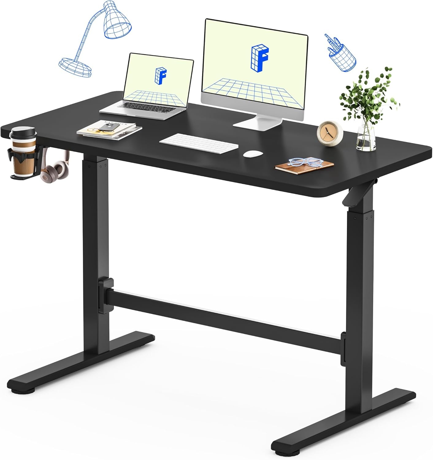 image:imageFLEXISPOT H7 Plus Gas Spring Adjustable Standing Desk Mobile Rolling SitStand Workstation with Wheel Cordless Stand Up Desk for Small Room amp Home Office 32 OnePiece Desktop Mapleheight 27645Black