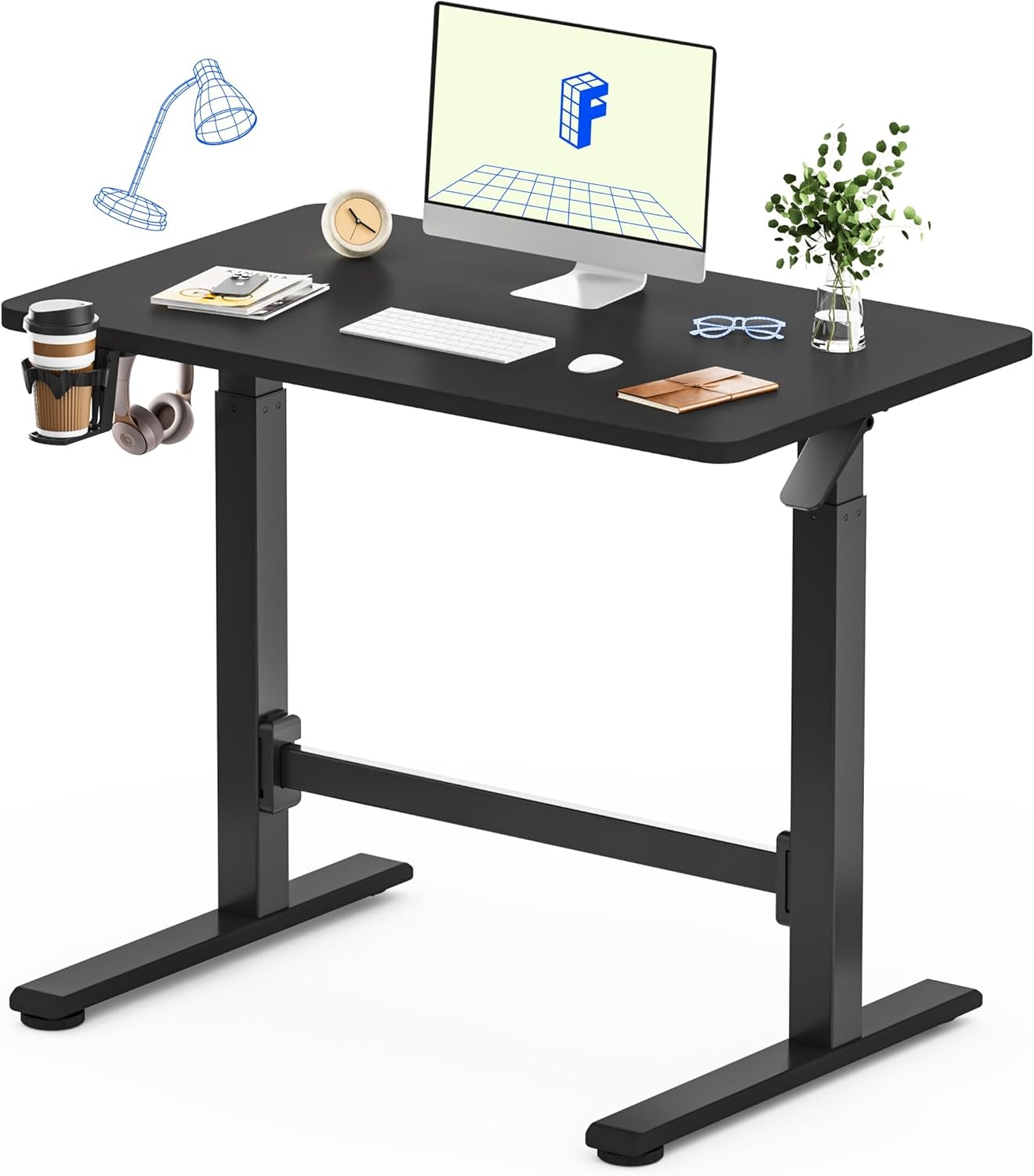 image:imageFLEXISPOT H7 Plus Gas Spring Adjustable Standing Desk Mobile Rolling SitStand Workstation with Wheel Cordless Stand Up Desk for Small Room amp Home Office 32 OnePiece Desktop Mapleheight 27645Black