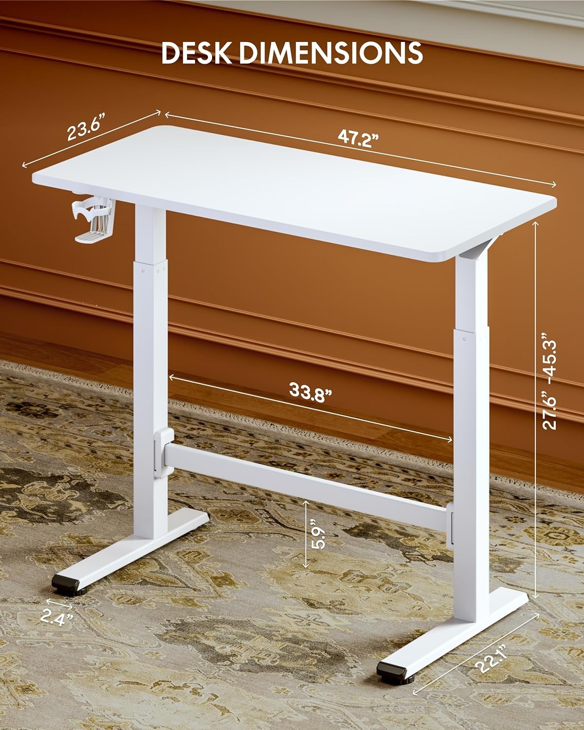 image:imageFLEXISPOT H7 Plus Gas Spring Adjustable Standing Desk Mobile Rolling SitStand Workstation with Wheel Cordless Stand Up Desk for Small Room amp Home Office 32 OnePiece Desktop Mapleheight 27645White