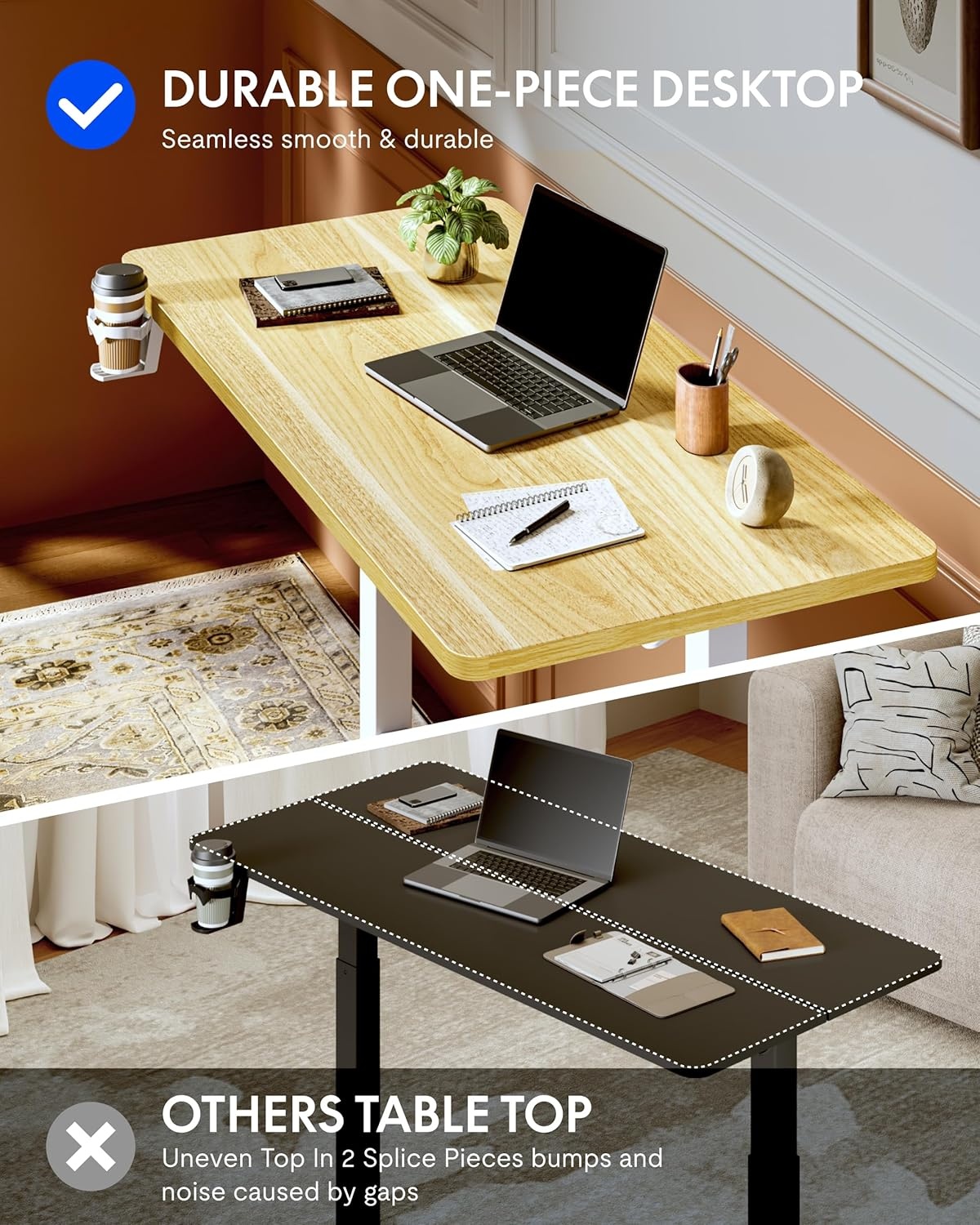 image:imageFLEXISPOT H7 Plus Gas Spring Adjustable Standing Desk Mobile Rolling SitStand Workstation with Wheel Cordless Stand Up Desk for Small Room amp Home Office 32 OnePiece Desktop Mapleheight 27645Maple