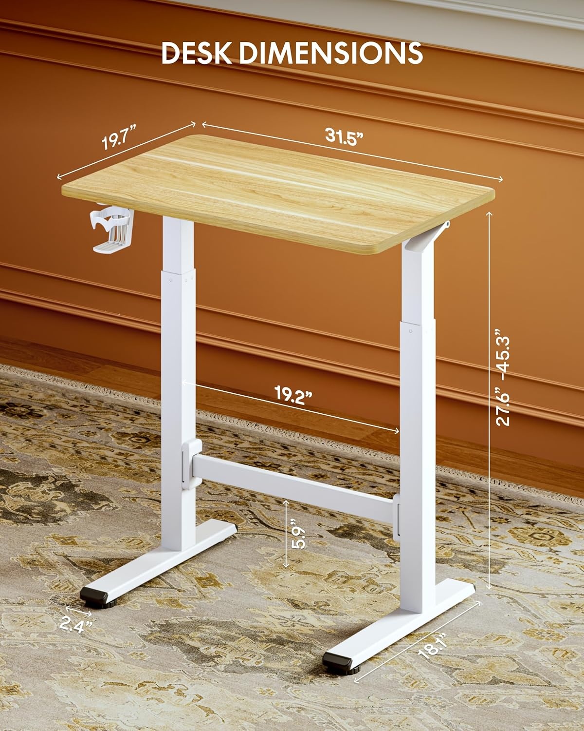 image:imageFLEXISPOT H7 Plus Gas Spring Adjustable Standing Desk Mobile Rolling SitStand Workstation with Wheel Cordless Stand Up Desk for Small Room amp Home Office 32 OnePiece Desktop Mapleheight 27645Maple