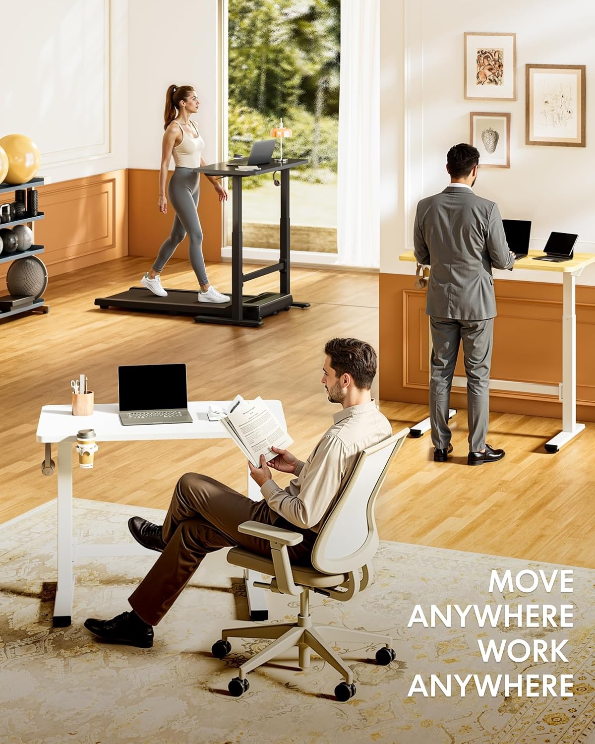 image:imageFLEXISPOT H7 Plus Gas Spring Adjustable Standing Desk Mobile Rolling SitStand Workstation with Wheel Cordless Stand Up Desk for Small Room amp Home Office 32 OnePiece Desktop Mapleheight 27645Black