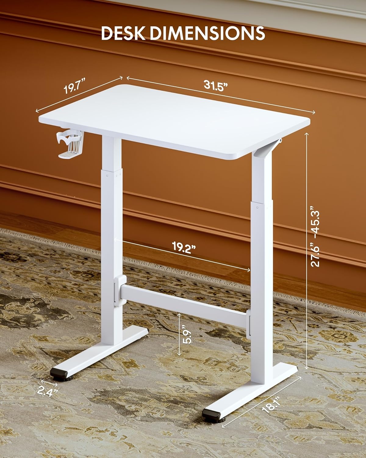 image:imageFLEXISPOT H7 Plus Gas Spring Adjustable Standing Desk Mobile Rolling SitStand Workstation with Wheel Cordless Stand Up Desk for Small Room amp Home Office 32 OnePiece Desktop Mapleheight 27645White