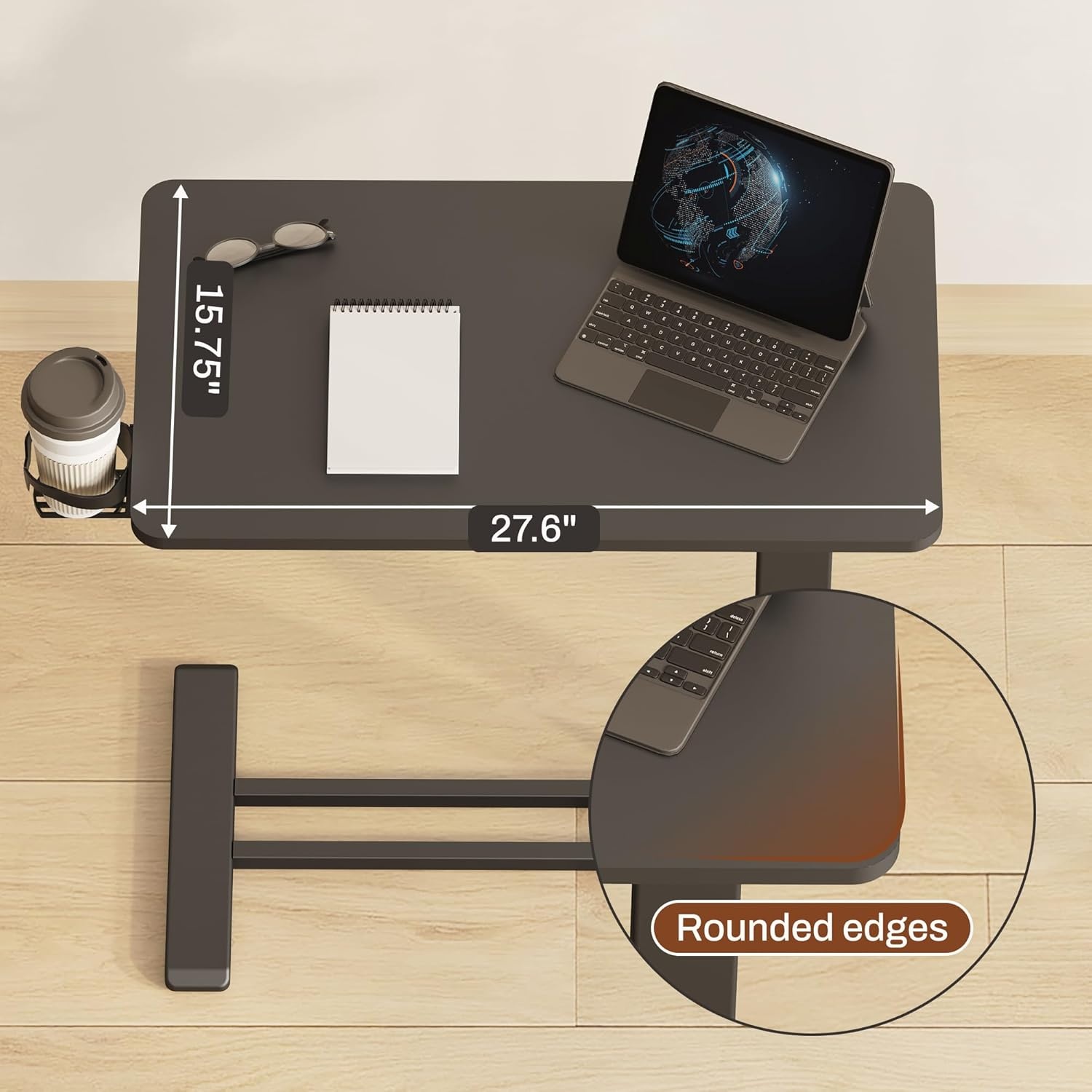 image:imageFLEXISPOT Mobile Standing Desk with Wheels Pneumatic Laptop Desk Rolling Computer Cart Movable Height Adjustable Small Sit Stand Desk Computer Workstations Home Use315 W x 177 D MahoganyBlack