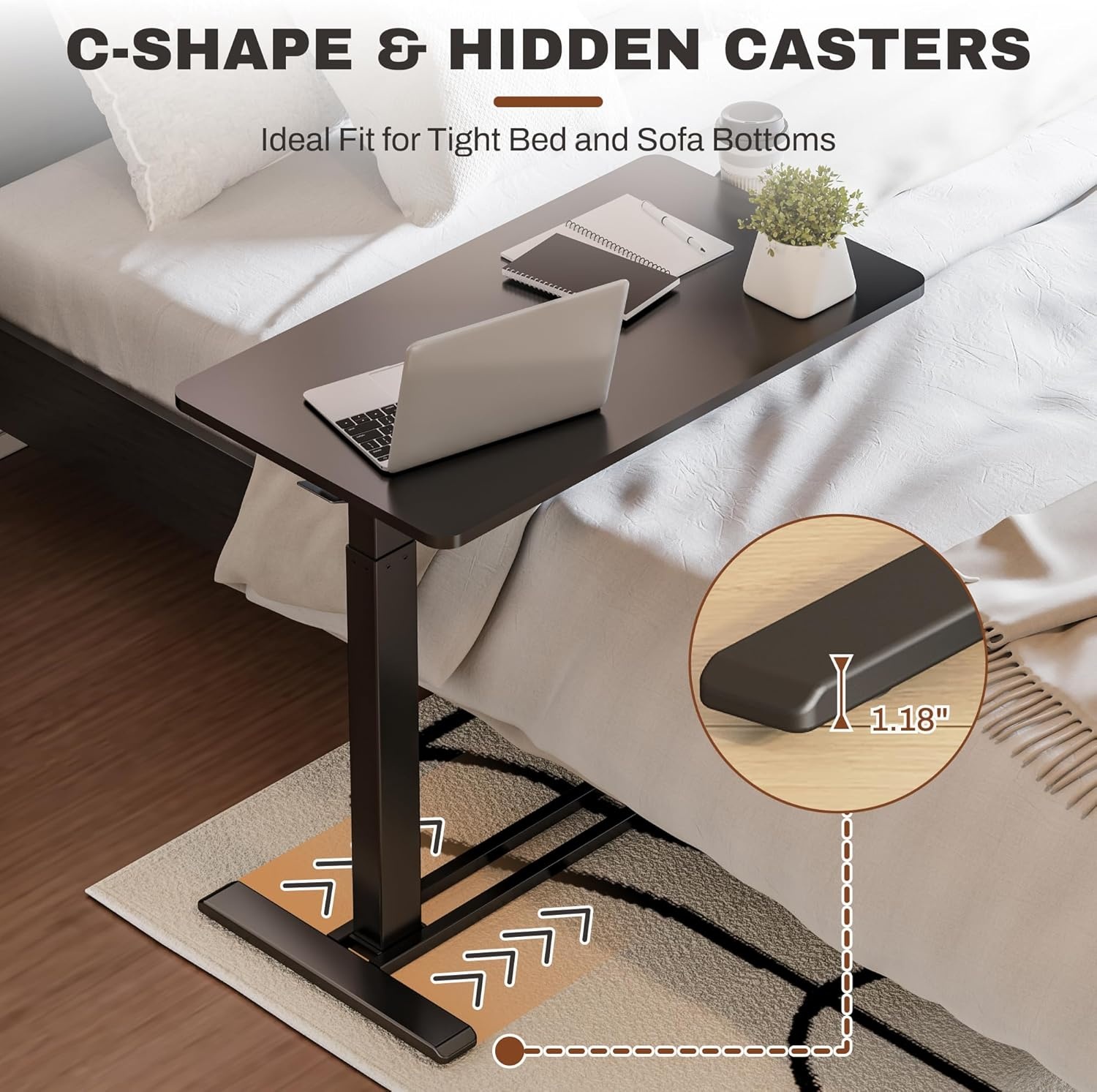 image:imageFLEXISPOT Mobile Standing Desk with Wheels Pneumatic Laptop Desk Rolling Computer Cart Movable Height Adjustable Small Sit Stand Desk Computer Workstations Home Use315 W x 177 D MahoganyBlack