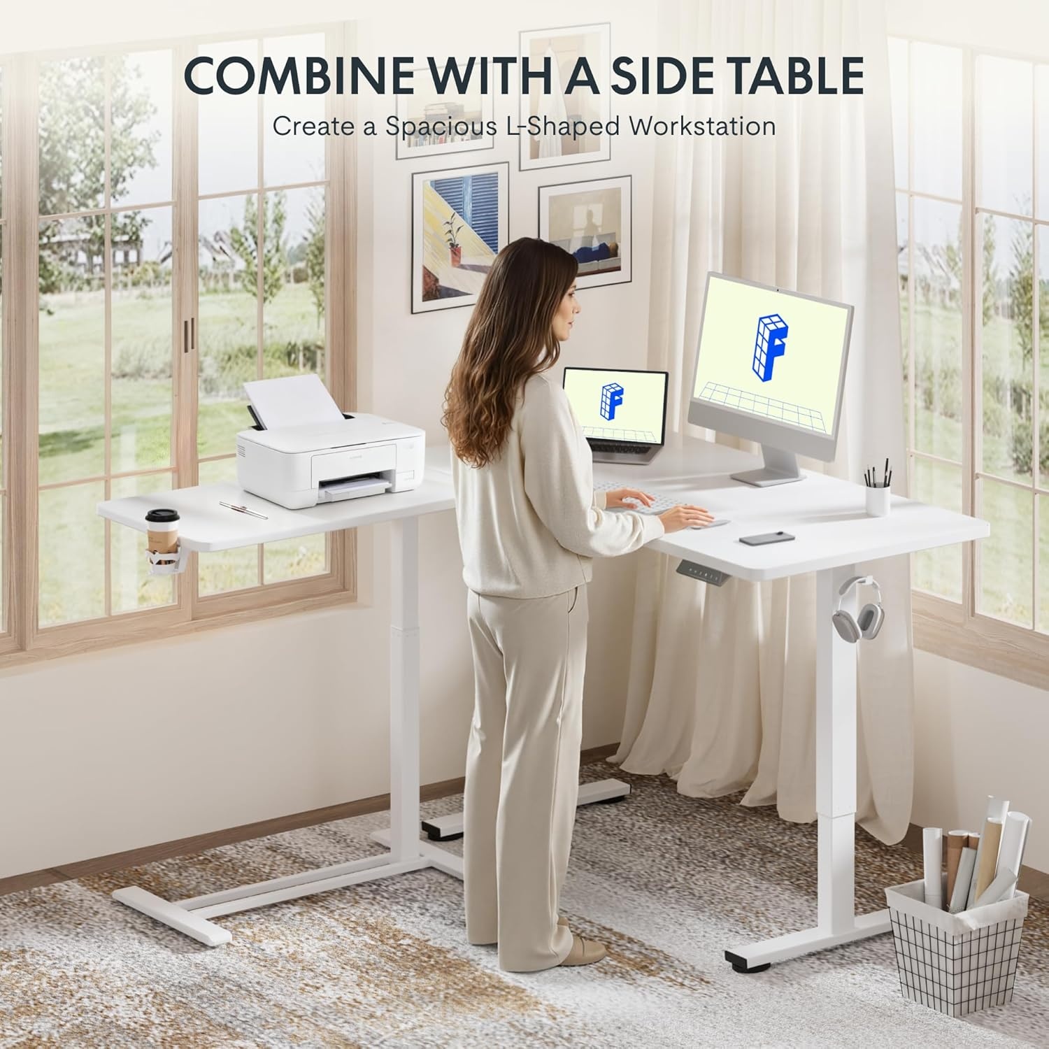 image:imageFLEXISPOT Mobile Standing Desk with Wheels Pneumatic Laptop Desk Rolling Computer Cart Movable Height Adjustable Small Sit Stand Desk Computer Workstations Home Use315 W x 177 D MahoganyWhite