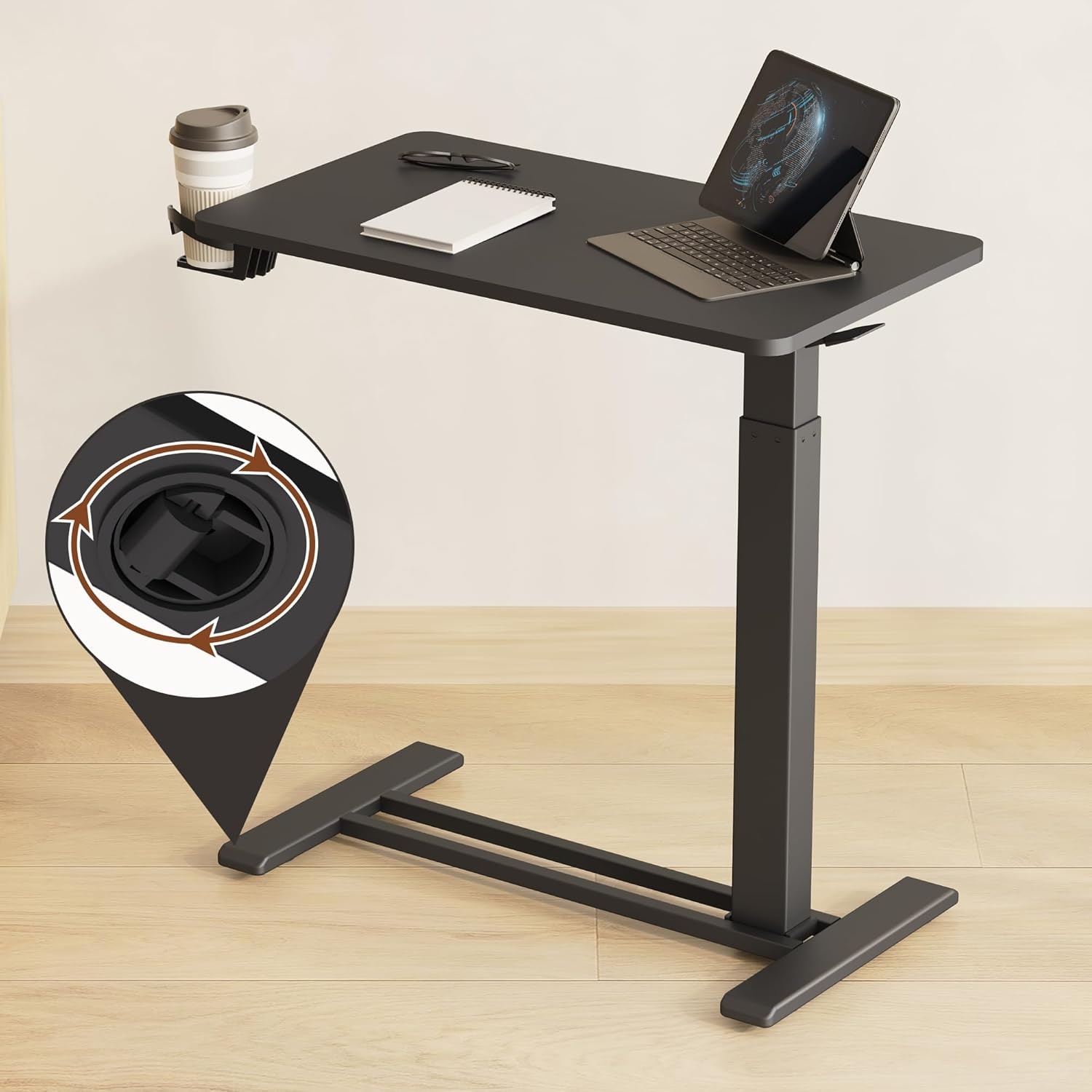 image:imageFLEXISPOT Mobile Standing Desk with Wheels Pneumatic Laptop Desk Rolling Computer Cart Movable Height Adjustable Small Sit Stand Desk Computer Workstations Home Use315 W x 177 D MahoganyBlack