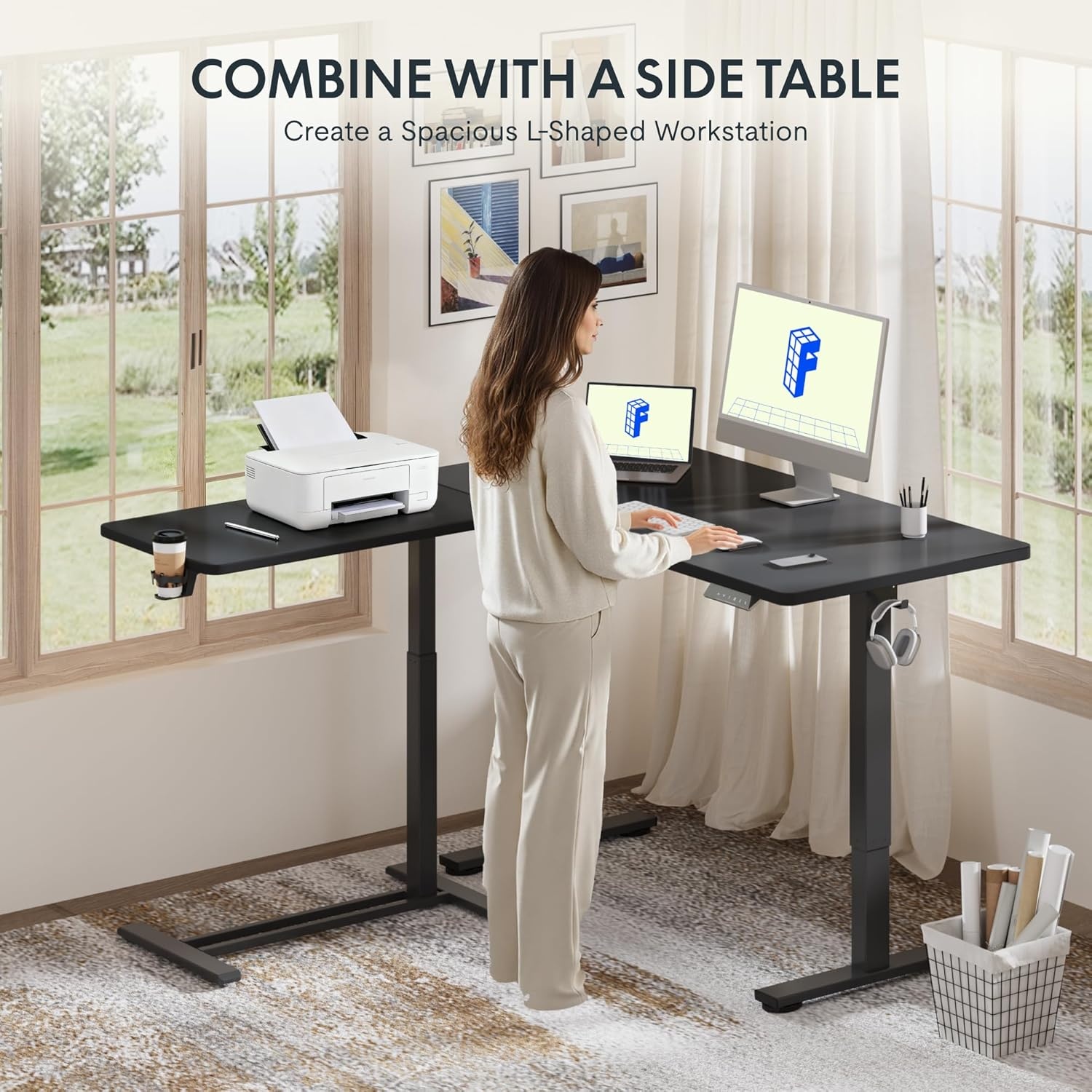 image:imageFLEXISPOT Mobile Standing Desk with Wheels Pneumatic Laptop Desk Rolling Computer Cart Movable Height Adjustable Small Sit Stand Desk Computer Workstations Home Use315 W x 177 D MahoganyBlack