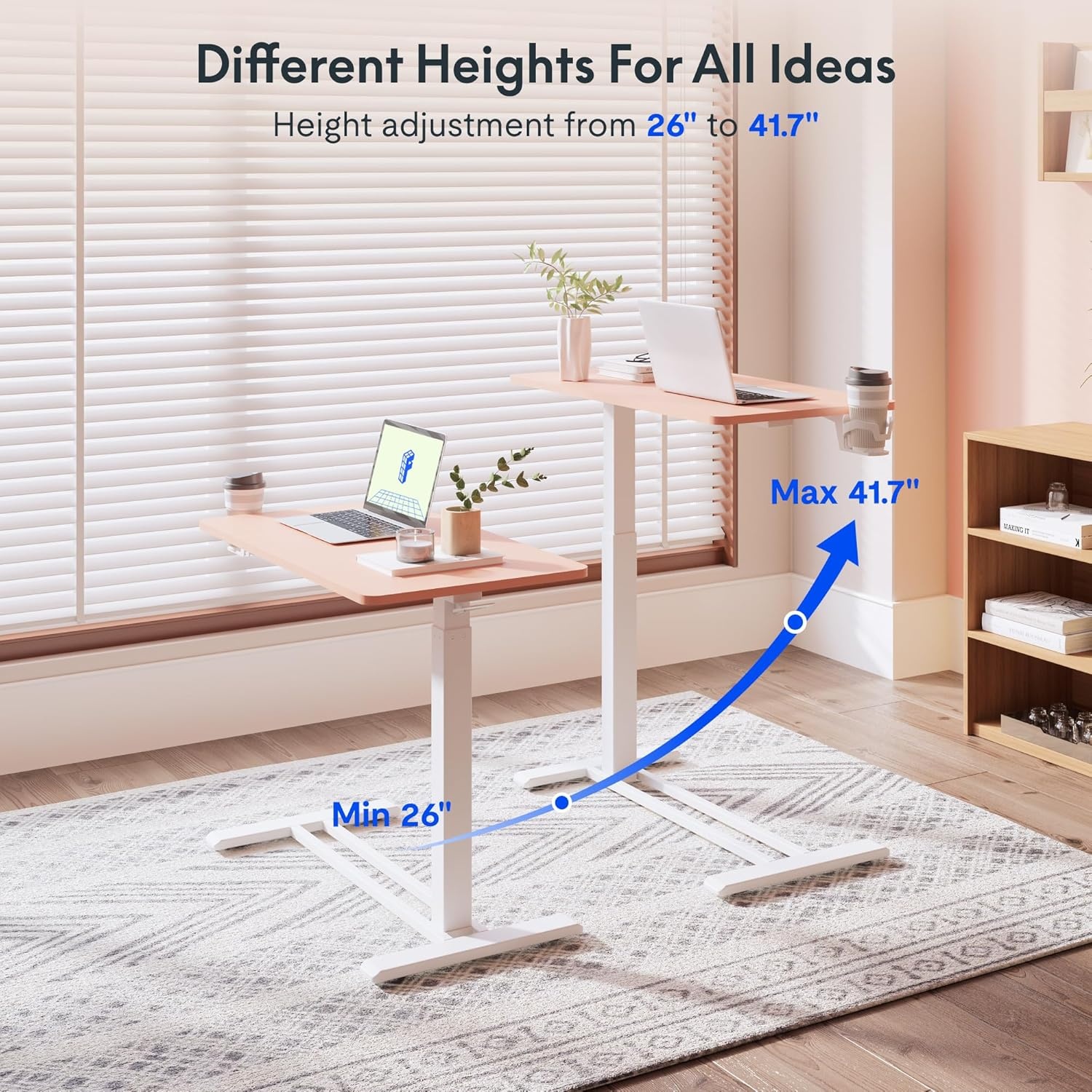 image:imageFLEXISPOT Mobile Standing Desk with Wheels Pneumatic Laptop Desk Rolling Computer Cart Movable Height Adjustable Small Sit Stand Desk Computer Workstations Home Use315 W x 177 D MahoganyPink