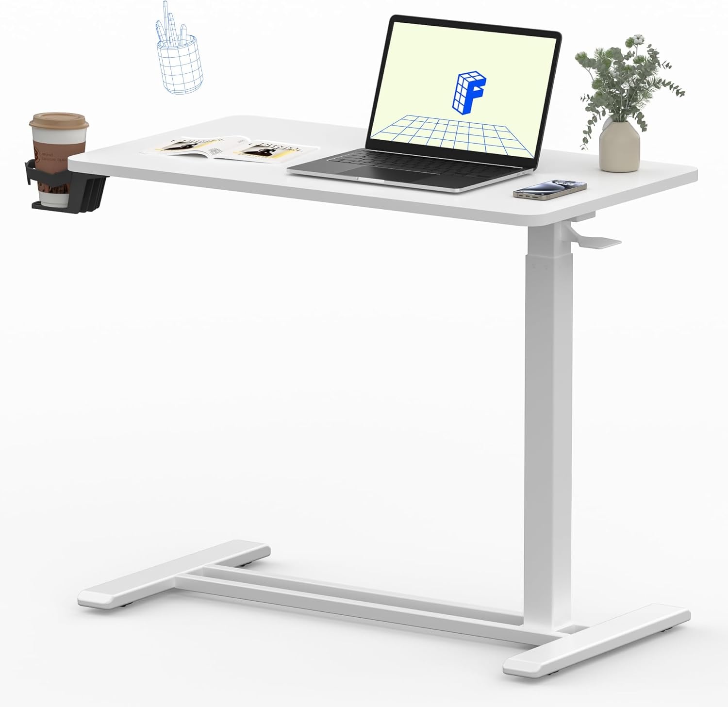 image:imageFLEXISPOT Mobile Standing Desk with Wheels Pneumatic Laptop Desk Rolling Computer Cart Movable Height Adjustable Small Sit Stand Desk Computer Workstations Home Use315 W x 177 D MahoganyWhite