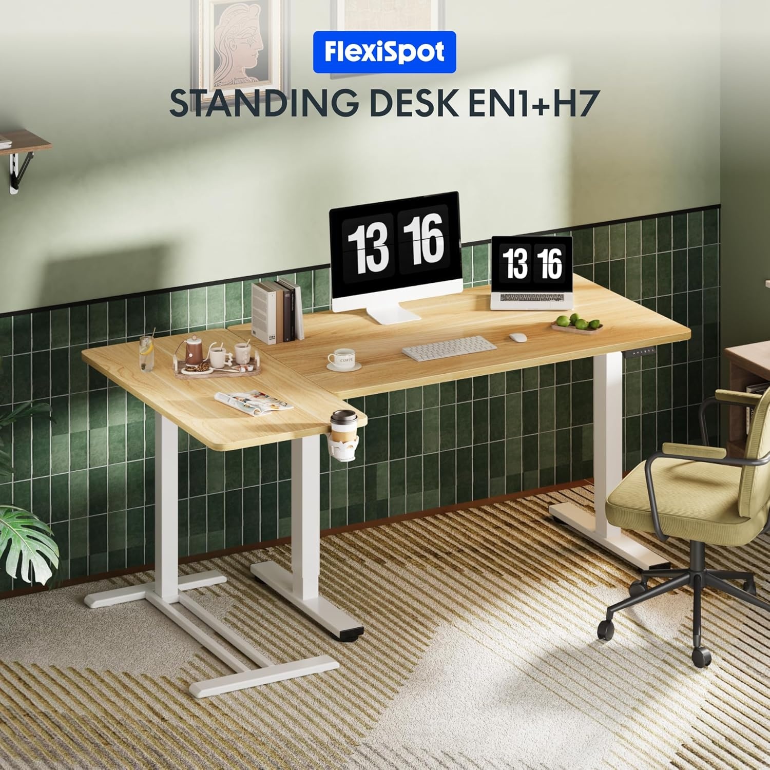 image:imageFLEXISPOT Mobile Standing Desk with Wheels Pneumatic Laptop Desk Rolling Computer Cart Movable Height Adjustable Small Sit Stand Desk Computer Workstations Home Use315 W x 177 D MahoganyMaple