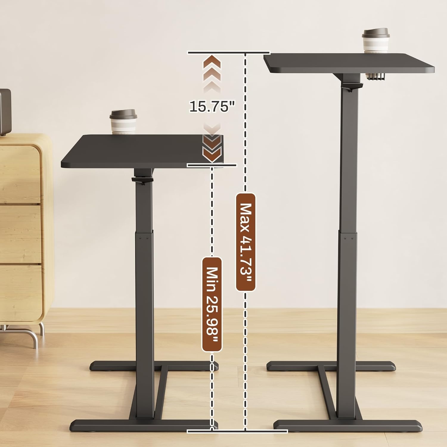 image:imageFLEXISPOT Mobile Standing Desk with Wheels Pneumatic Laptop Desk Rolling Computer Cart Movable Height Adjustable Small Sit Stand Desk Computer Workstations Home Use315 W x 177 D MahoganyBlack