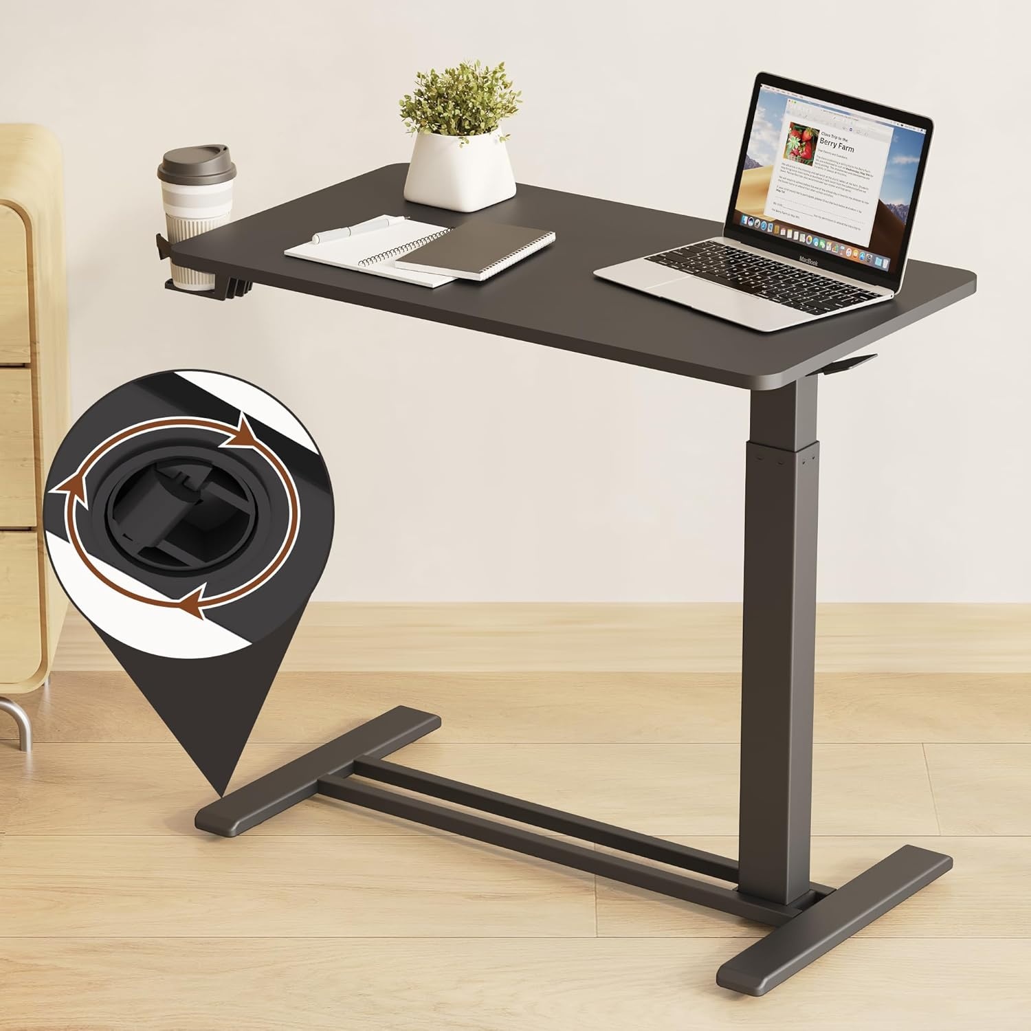 image:imageFLEXISPOT Mobile Standing Desk with Wheels Pneumatic Laptop Desk Rolling Computer Cart Movable Height Adjustable Small Sit Stand Desk Computer Workstations Home Use315 W x 177 D MahoganyBlack