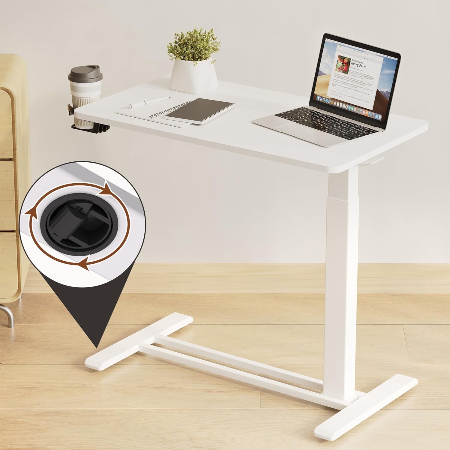 image:imageFLEXISPOT Mobile Standing Desk with Wheels Pneumatic Laptop Desk Rolling Computer Cart Movable Height Adjustable Small Sit Stand Desk Computer Workstations Home Use315 W x 177 D MahoganyWhite