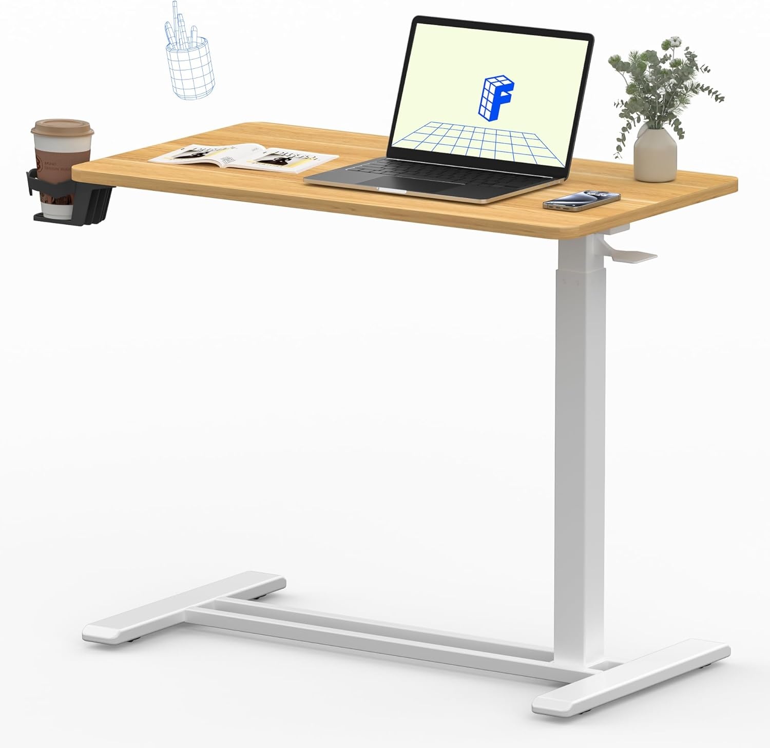 image:imageFLEXISPOT Mobile Standing Desk with Wheels Pneumatic Laptop Desk Rolling Computer Cart Movable Height Adjustable Small Sit Stand Desk Computer Workstations Home Use315 W x 177 D MahoganyMaple