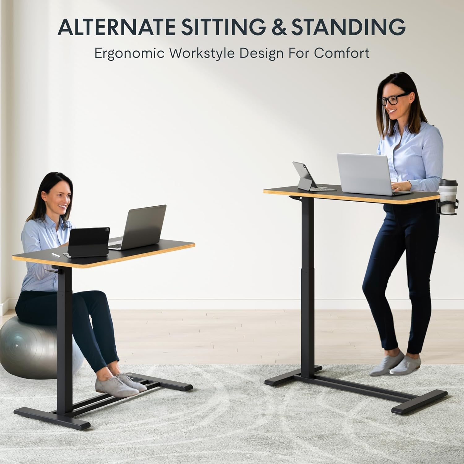 image:imageFLEXISPOT Mobile Standing Desk with Wheels Pneumatic Laptop Desk Rolling Computer Cart Movable Height Adjustable Small Sit Stand Desk Computer Workstations Home Use315 W x 177 D MahoganyBlackmaple