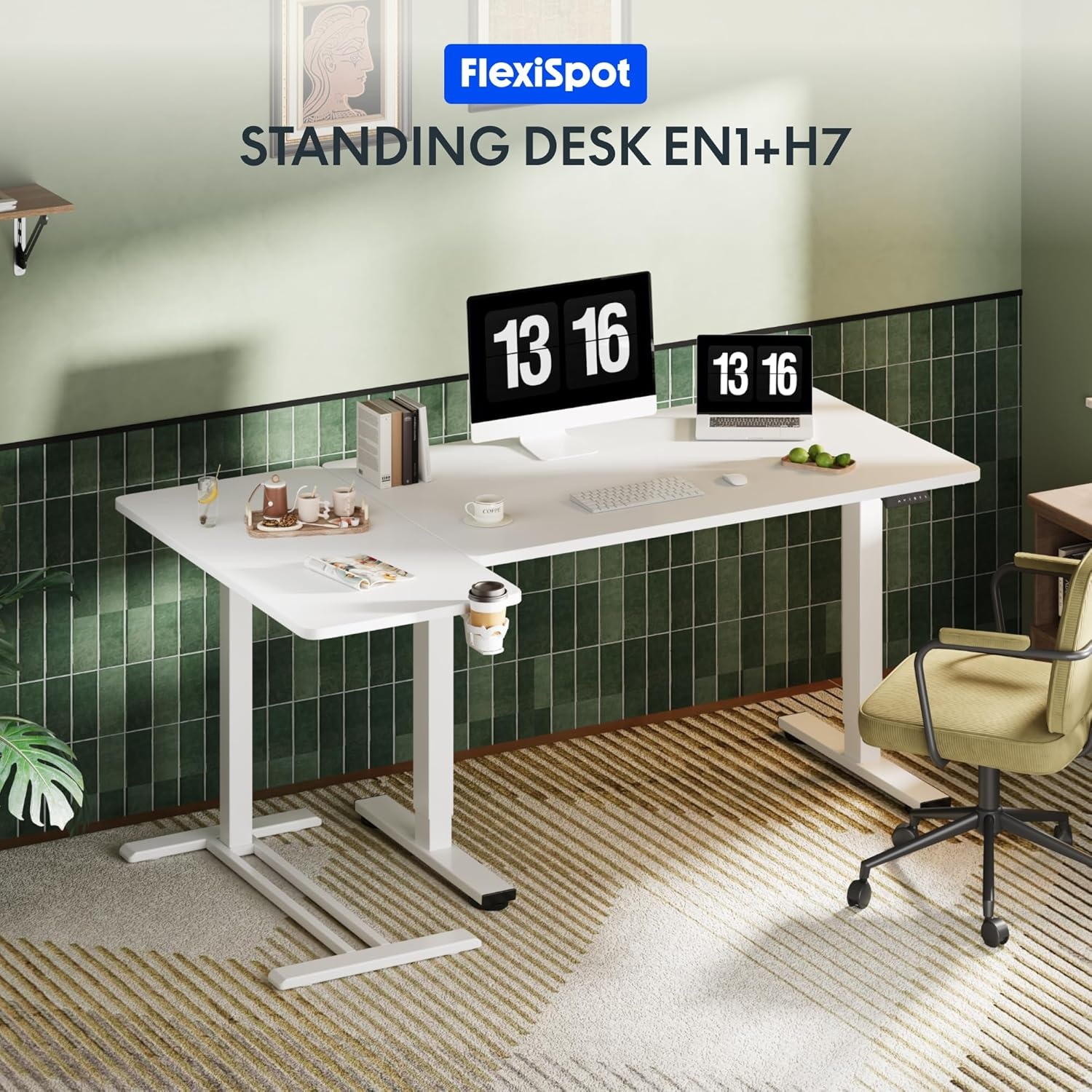 image:imageFLEXISPOT Mobile Standing Desk with Wheels Pneumatic Laptop Desk Rolling Computer Cart Movable Height Adjustable Small Sit Stand Desk Computer Workstations Home Use315 W x 177 D MahoganyWhite