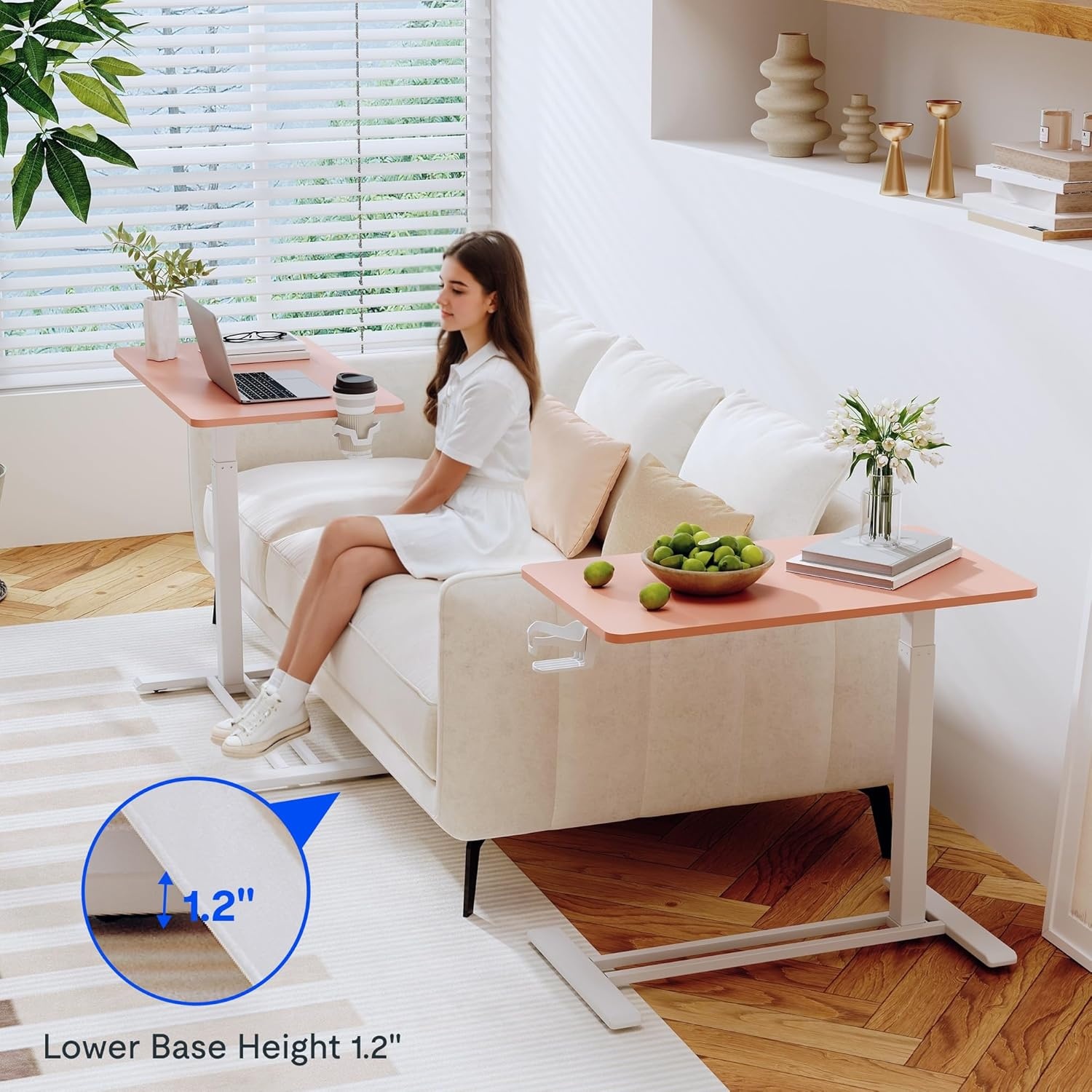 image:imageFLEXISPOT Mobile Standing Desk with Wheels Pneumatic Laptop Desk Rolling Computer Cart Movable Height Adjustable Small Sit Stand Desk Computer Workstations Home Use315 W x 177 D MahoganyPink