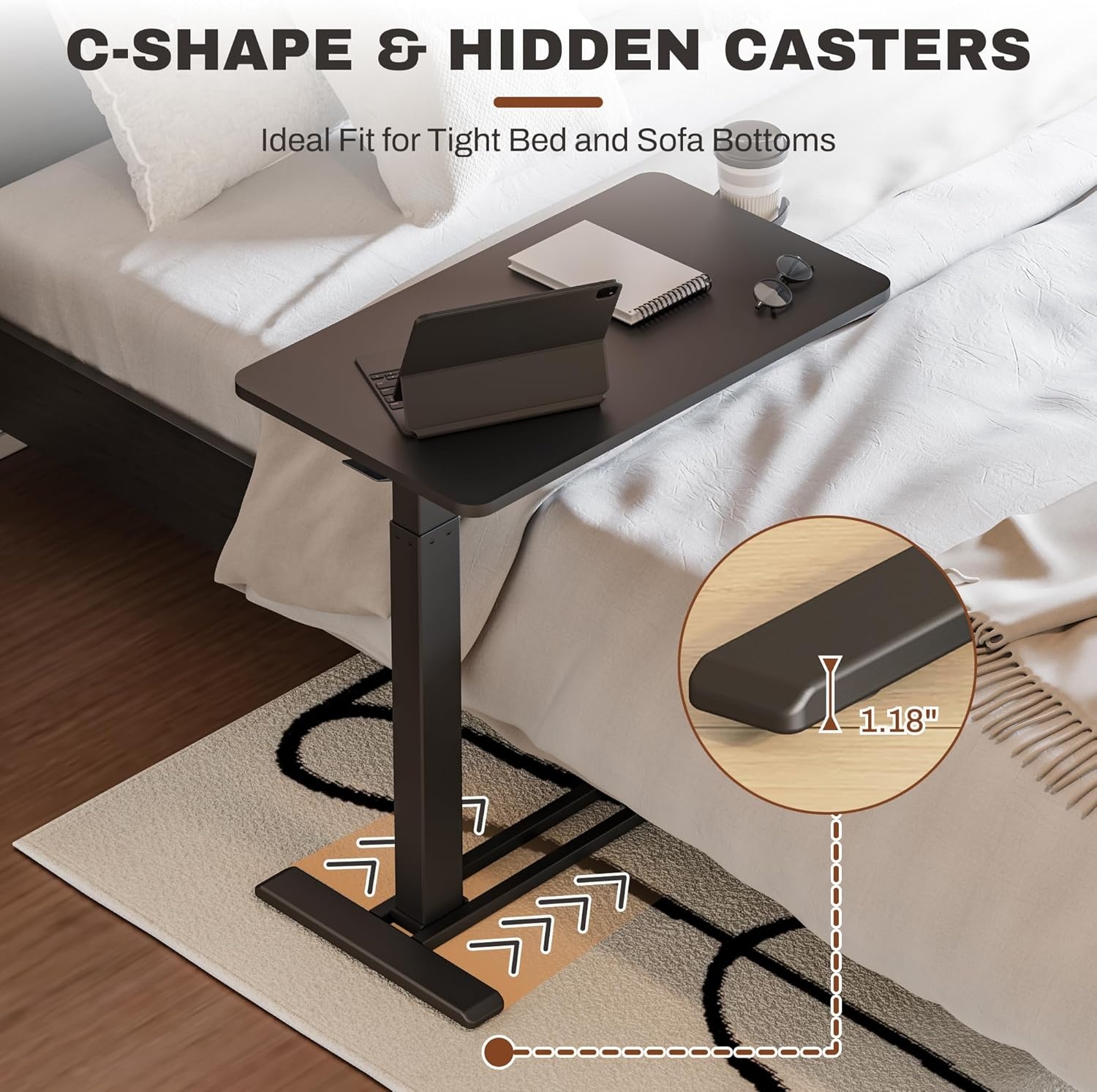 image:imageFLEXISPOT Mobile Standing Desk with Wheels Pneumatic Laptop Desk Rolling Computer Cart Movable Height Adjustable Small Sit Stand Desk Computer Workstations Home Use315 W x 177 D MahoganyBlack