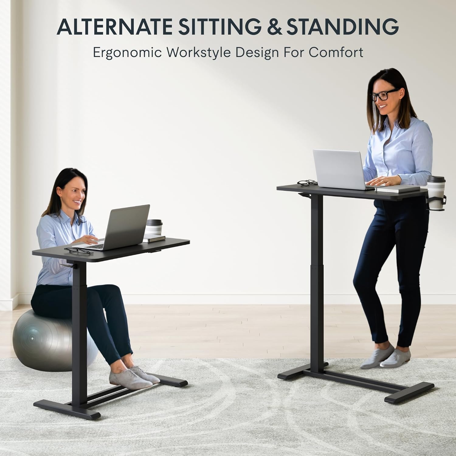 image:imageFLEXISPOT Mobile Standing Desk with Wheels Pneumatic Laptop Desk Rolling Computer Cart Movable Height Adjustable Small Sit Stand Desk Computer Workstations Home Use315 W x 177 D MahoganyBlack