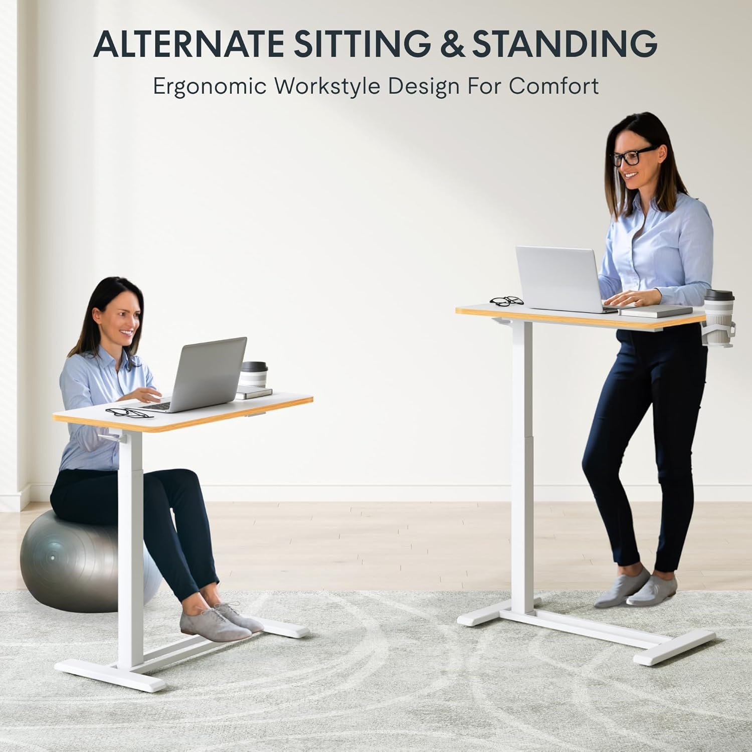 image:imageFLEXISPOT Mobile Standing Desk with Wheels Pneumatic Laptop Desk Rolling Computer Cart Movable Height Adjustable Small Sit Stand Desk Computer Workstations Home Use315 W x 177 D MahoganyWhitemaple