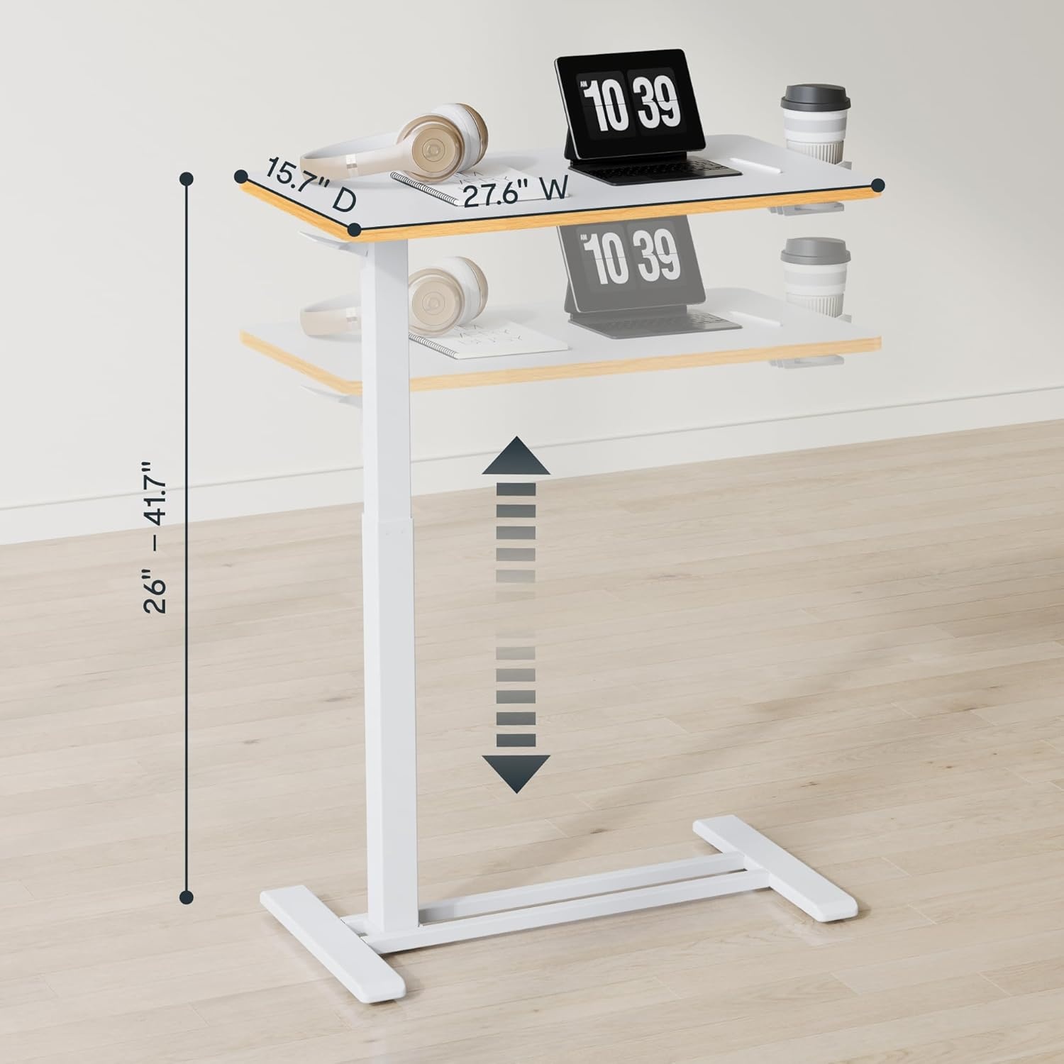 image:imageFLEXISPOT Mobile Standing Desk with Wheels Pneumatic Laptop Desk Rolling Computer Cart Movable Height Adjustable Small Sit Stand Desk Computer Workstations Home Use315 W x 177 D MahoganyWhitemaple