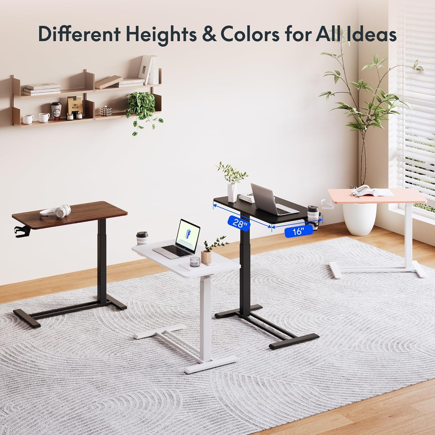 image:imageFLEXISPOT Mobile Standing Desk with Wheels Pneumatic Laptop Desk Rolling Computer Cart Movable Height Adjustable Small Sit Stand Desk Computer Workstations Home Use315 W x 177 D MahoganyPink