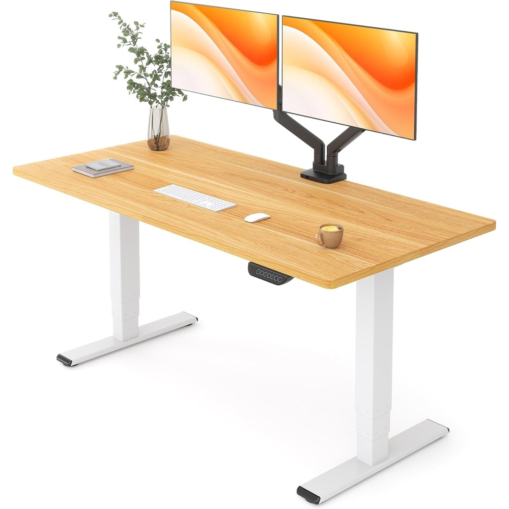 image:imageFLEXISPOT E6 MAX Bamboo 55x28 Inch Dual Motor 3Stage Heavy Duty Standing Desk 330lbs Weight Capacity Height Adjustable Desk wCable Management amp Wheels Solid Bamboo Desktop White FrameWhite Frame Maple Top