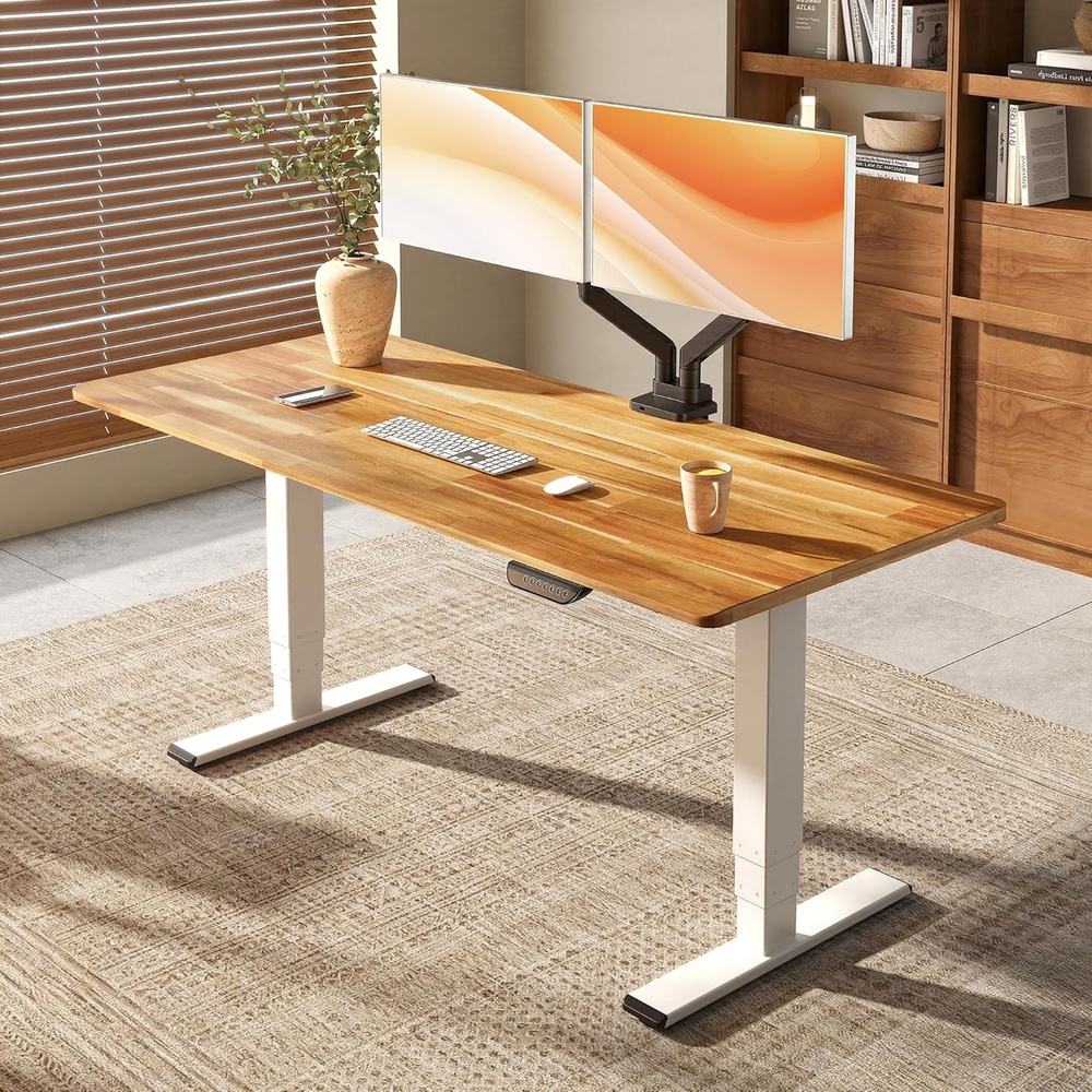 image:imageFLEXISPOT E6 MAX Bamboo 55x28 Inch Dual Motor 3Stage Heavy Duty Standing Desk 330lbs Weight Capacity Height Adjustable Desk wCable Management amp Wheels Solid Bamboo Desktop White FrameWhite Frame Natural Top