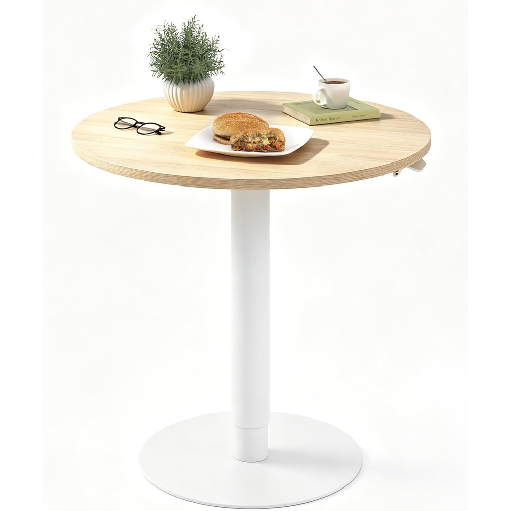 image:imageFLEXISPOT Gas Spring Adjustable Bar Table with OneTouch Lift Flexible Height 258413 197 Round HighTop Pub Table for Balcony Kitchen Apartment amp Small Spaces BlackWhite Wood Grain