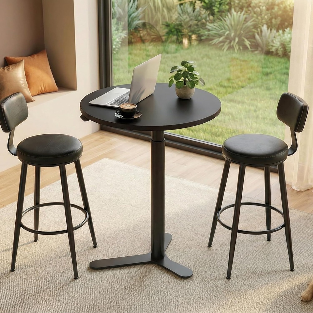 image:imageFLEXISPOT Gas Spring Adjustable Bar Table with OneTouch Lift Flexible Height 258413 197 Round HighTop Pub Table for Balcony Kitchen Apartment amp Small Spaces BlackBlack