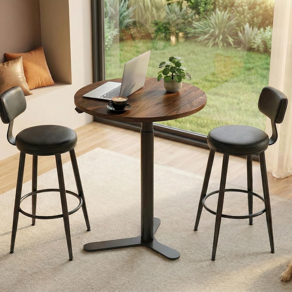 image:imageFLEXISPOT Gas Spring Adjustable Bar Table with OneTouch Lift Flexible Height 258413 197 Round HighTop Pub Table for Balcony Kitchen Apartment amp Small Spaces BlackWalnut