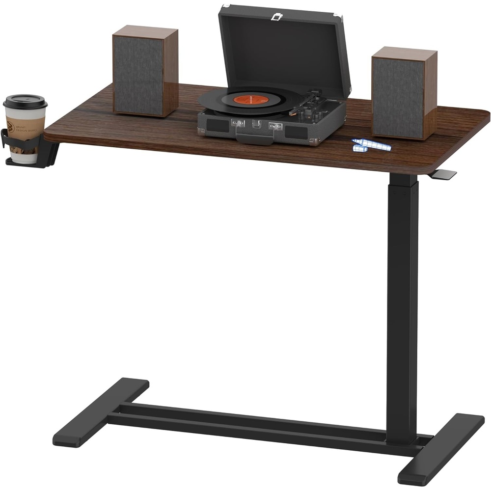 image:imageFLEXISPOT H7 Adjustable Overbed Bedside Table with Wheels Pneumatic Mobile Standing Desk Laptop Desk Rolling Computer Cart Movable Overbed Table Hospital Home Use276 W x 157 D WhiteMahogany